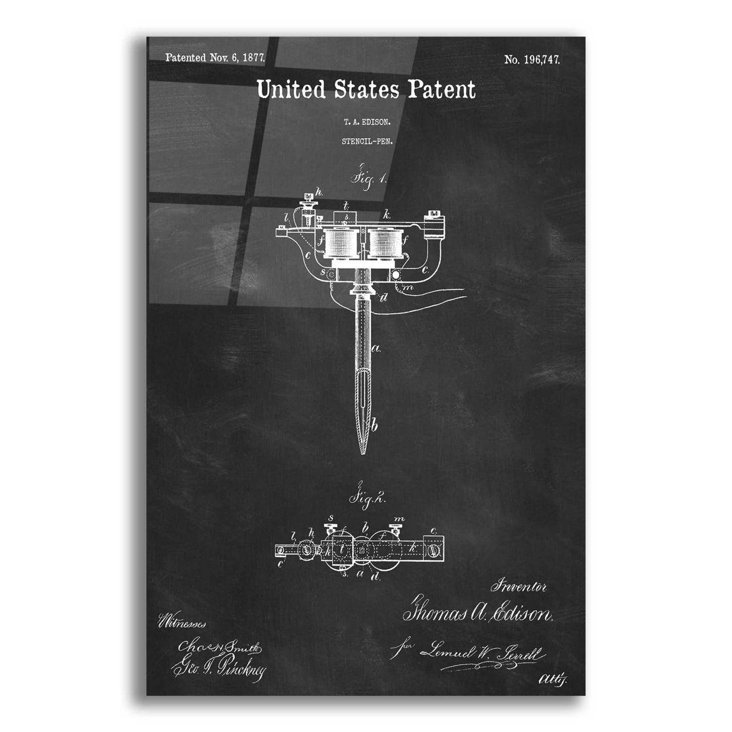 Epic Art 'Tattoo Stencil Pen Blueprint Patent Chalkboard,' Acrylic Glass Wall Art,16x24