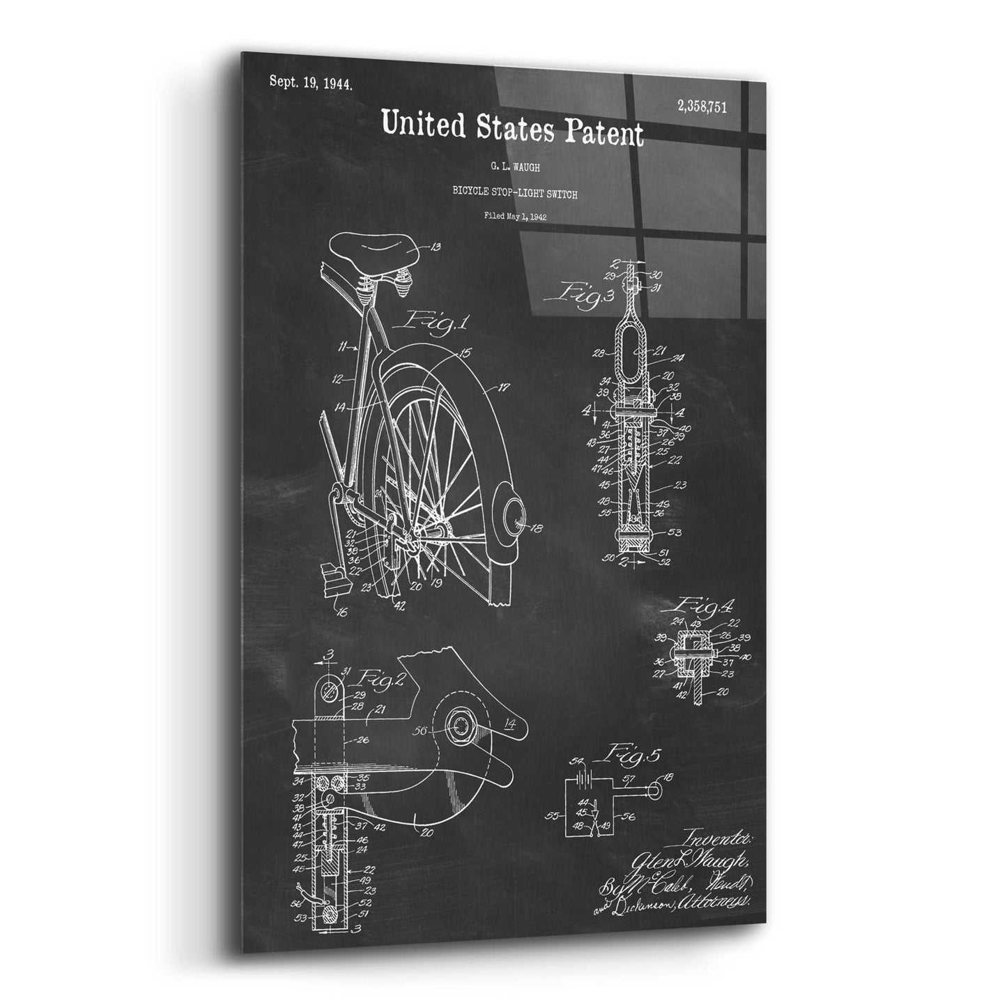 Epic Art 'Bicycle Stop-light Switch Blueprint Patent Chalkboard,' Acrylic Glass Wall Art,12x16