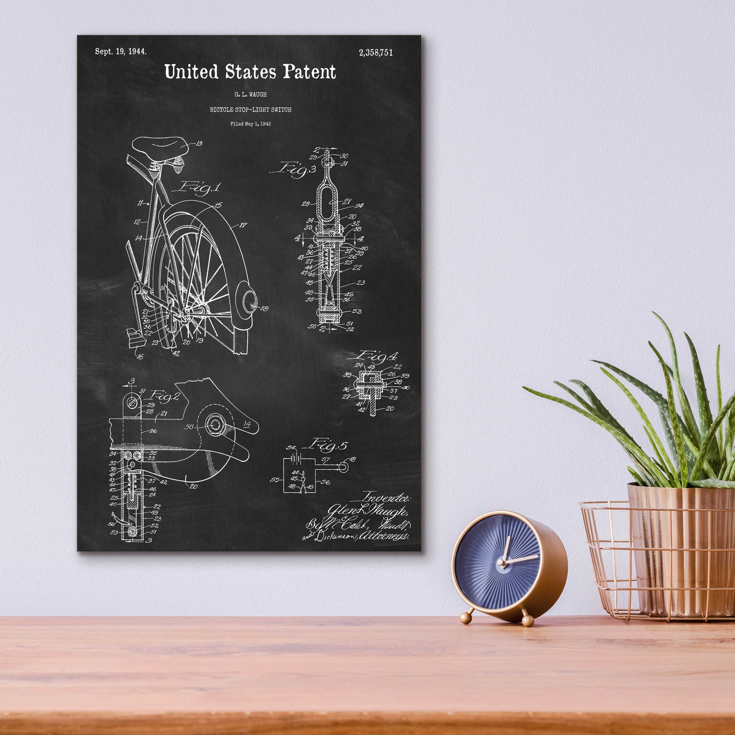 Epic Art 'Bicycle Stop-light Switch Blueprint Patent Chalkboard,' Acrylic Glass Wall Art,12x16