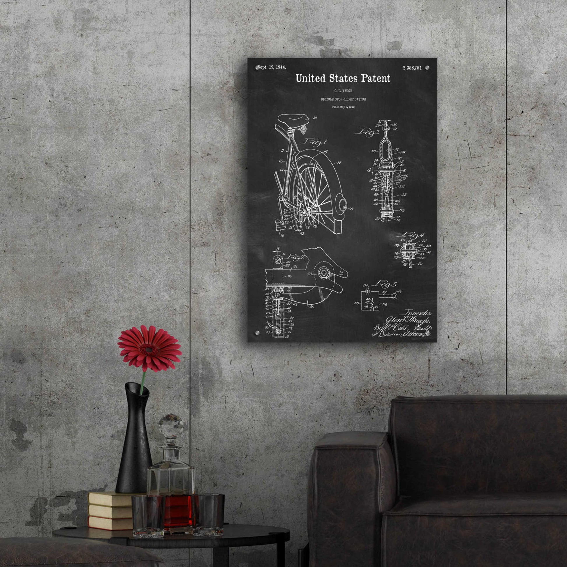 Epic Art 'Bicycle Stop-light Switch Blueprint Patent Chalkboard,' Acrylic Glass Wall Art,24x36