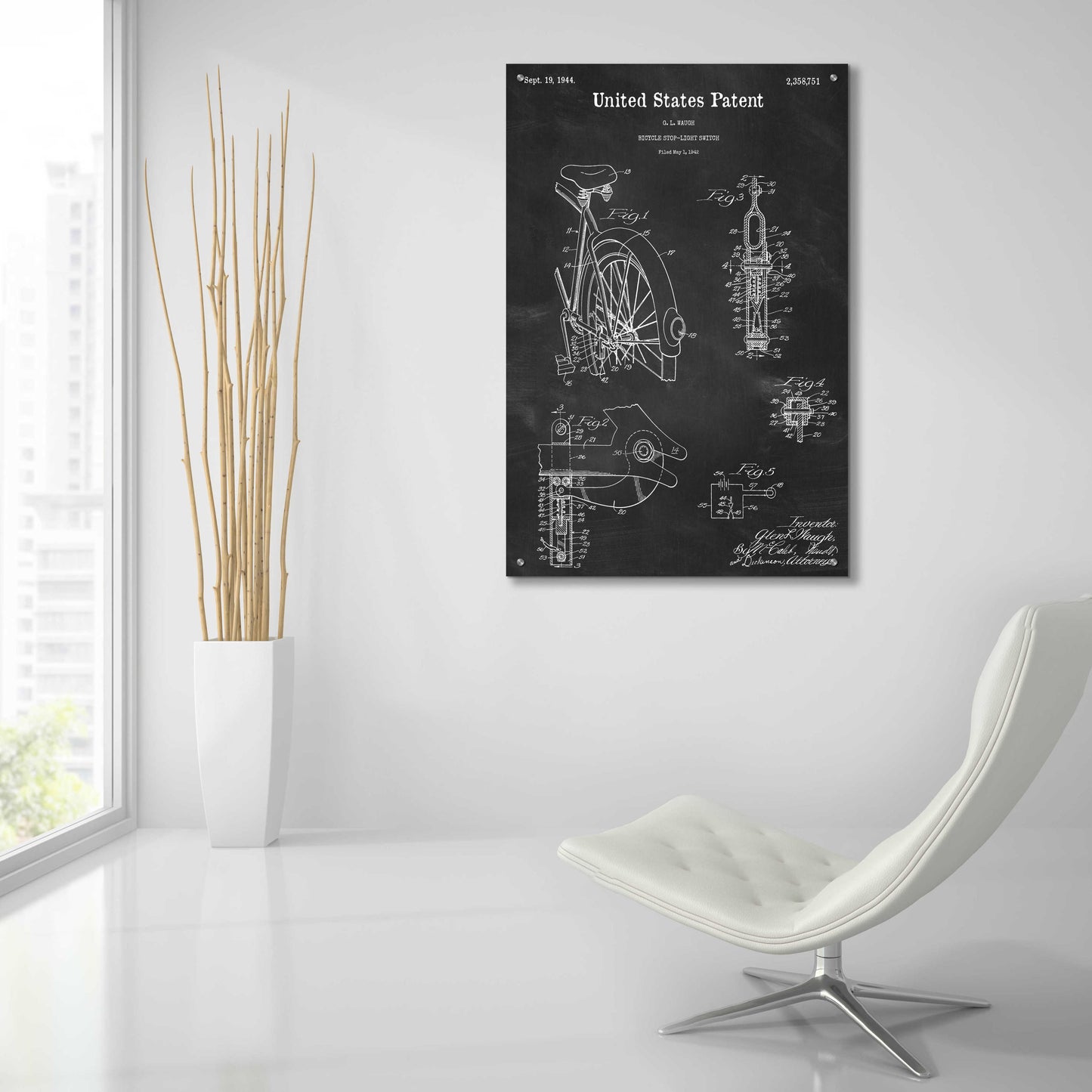 Epic Art 'Bicycle Stop-light Switch Blueprint Patent Chalkboard,' Acrylic Glass Wall Art,24x36