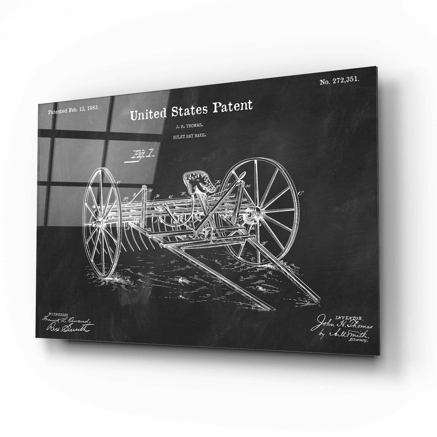 Epic Art 'Horse Drawn Hay Rake Blueprint Patent Chalkboard,' Acrylic Glass Wall Art,16x12