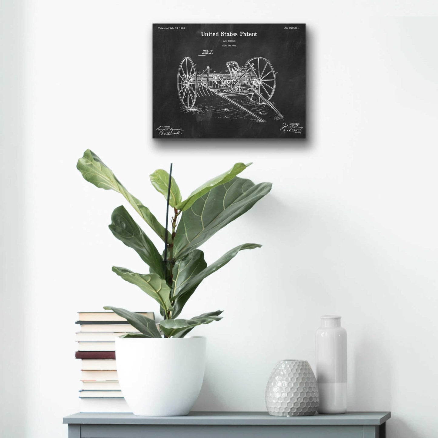 Epic Art 'Horse Drawn Hay Rake Blueprint Patent Chalkboard,' Acrylic Glass Wall Art,16x12