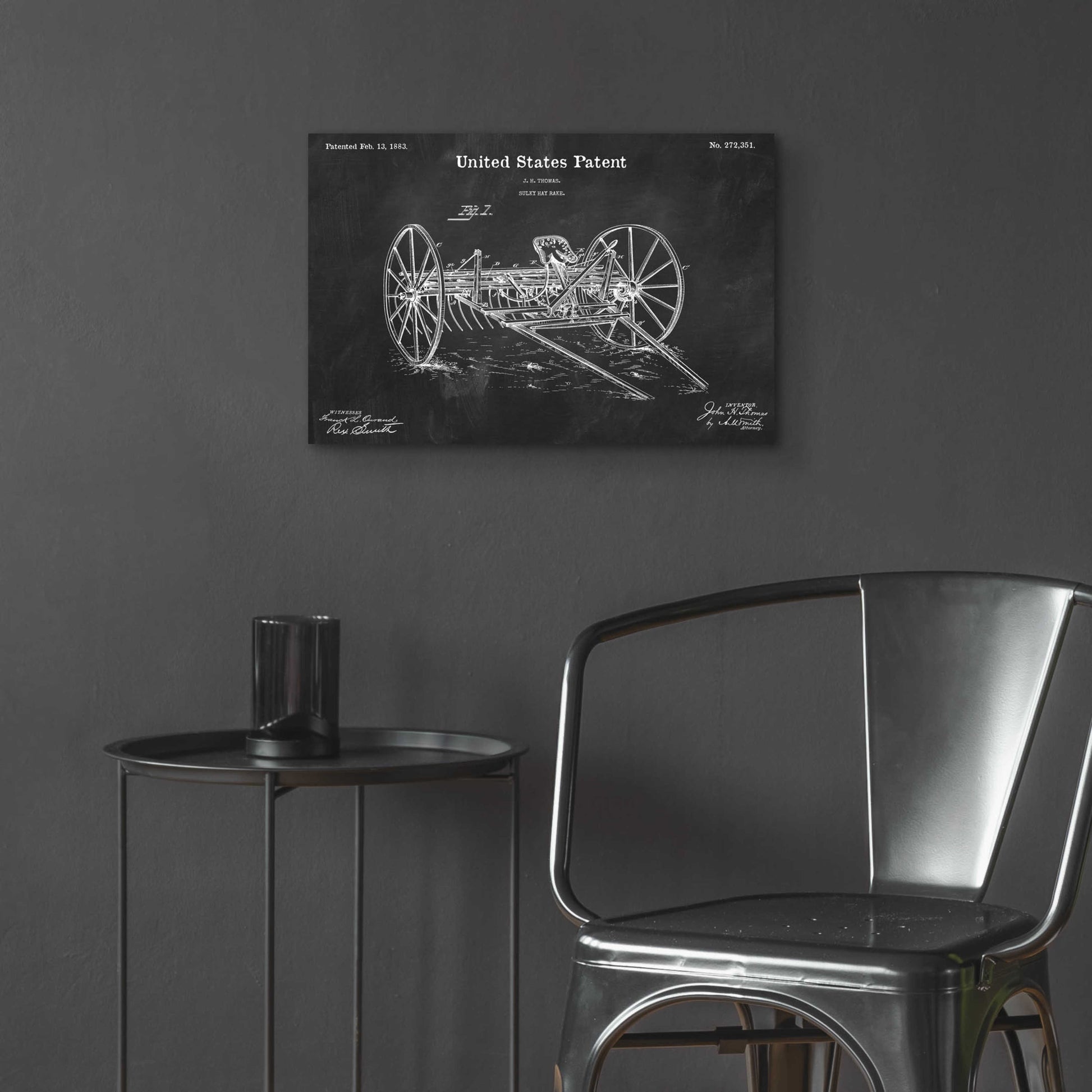 Epic Art 'Horse Drawn Hay Rake Blueprint Patent Chalkboard,' Acrylic Glass Wall Art,24x16