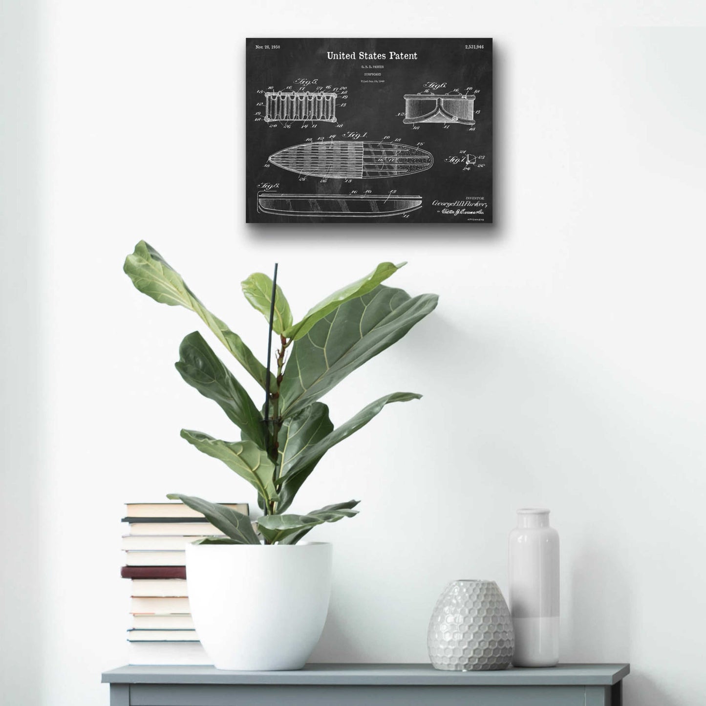 Epic Art 'Surfboard Blueprint Patent Chalkboard,' Acrylic Glass Wall Art,16x12