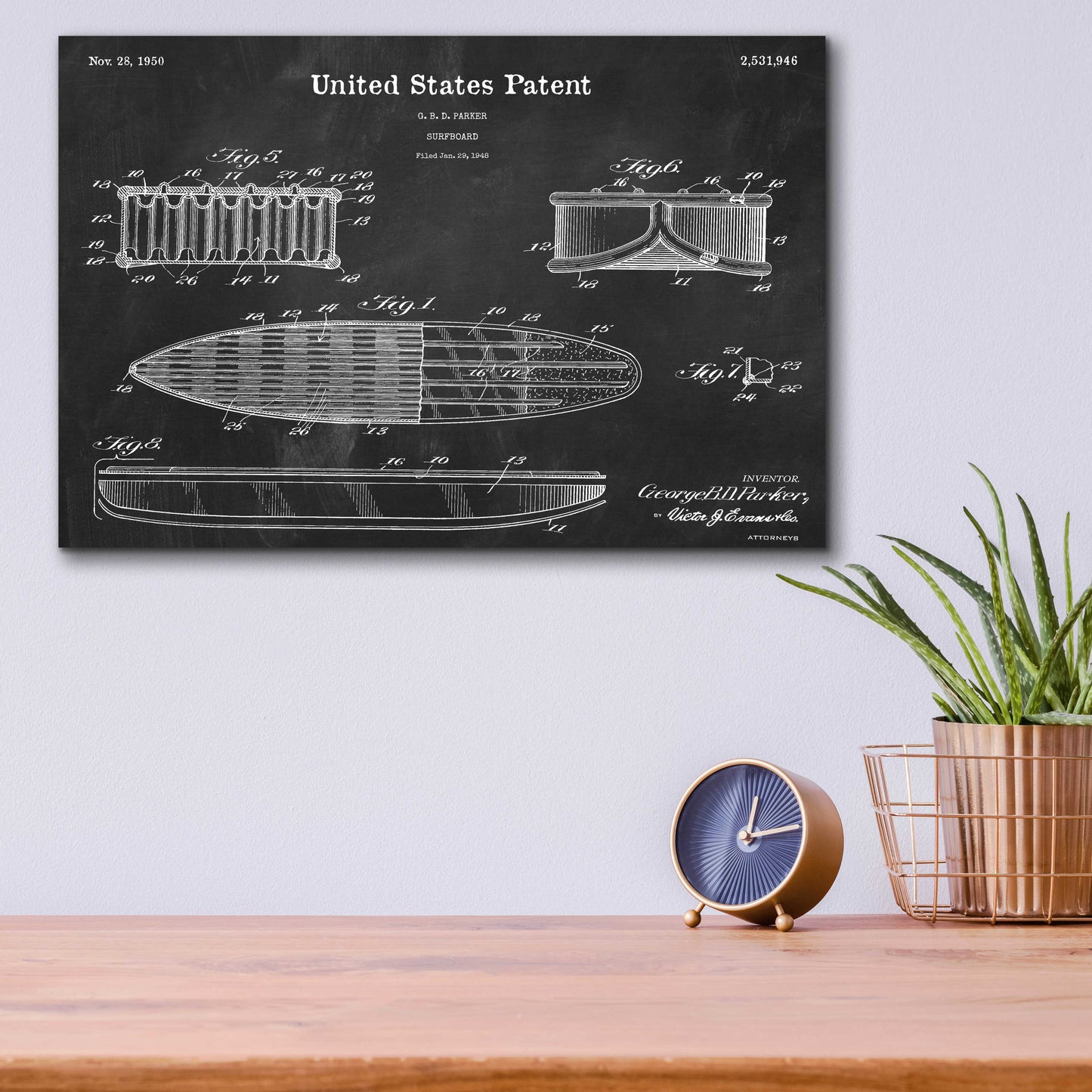 Epic Art 'Surfboard Blueprint Patent Chalkboard,' Acrylic Glass Wall Art,16x12