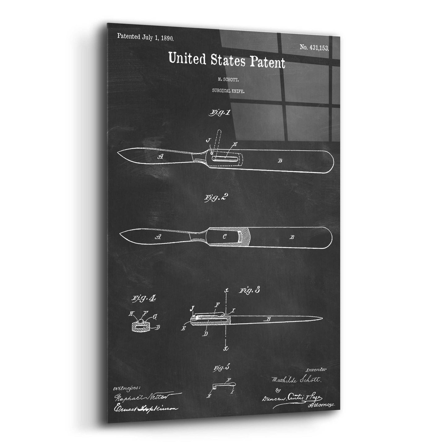 Epic Art 'Surgical Knife Blueprint Patent Chalkboard,' Acrylic Glass Wall Art,12x16