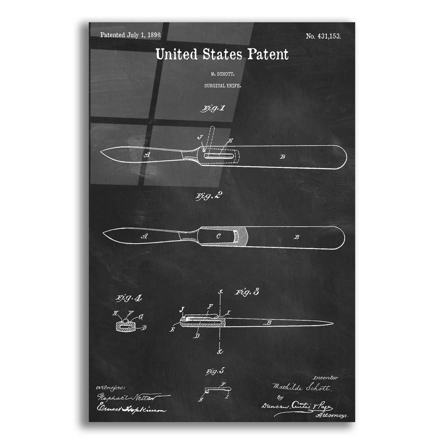 Epic Art 'Surgical Knife Blueprint Patent Chalkboard,' Acrylic Glass Wall Art,16x24