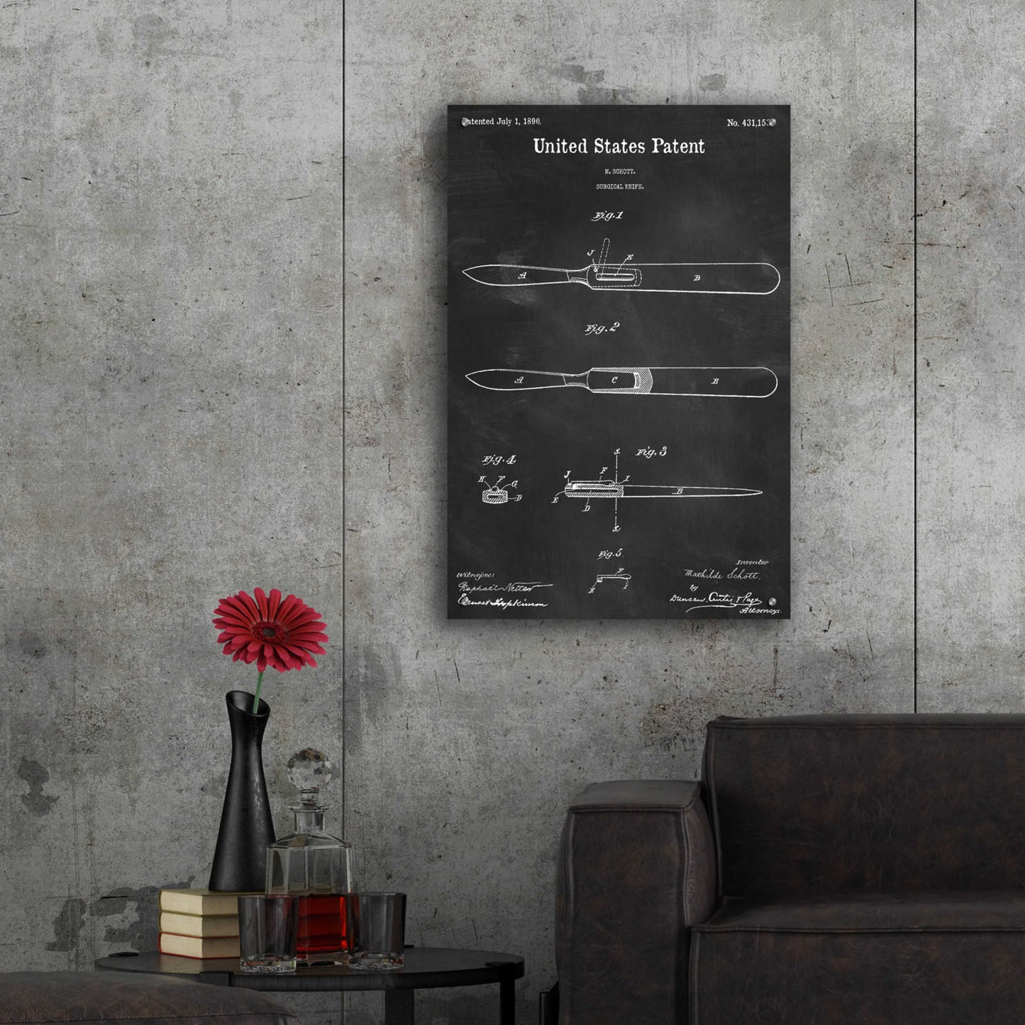 Epic Art 'Surgical Knife Blueprint Patent Chalkboard,' Acrylic Glass Wall Art,24x36