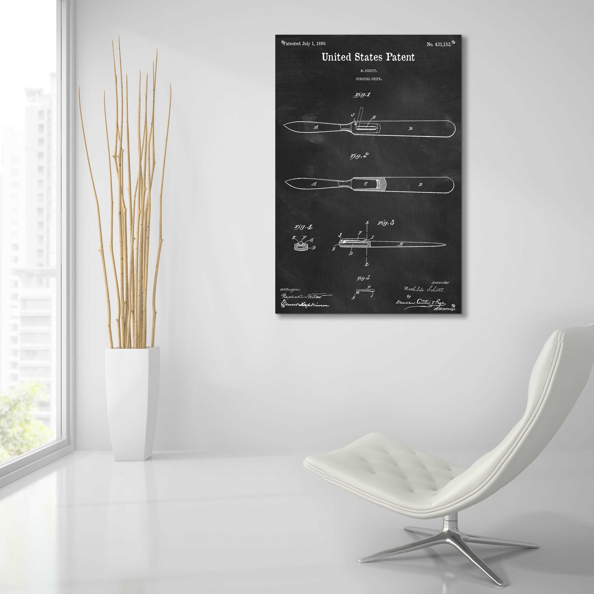 Epic Art 'Surgical Knife Blueprint Patent Chalkboard,' Acrylic Glass Wall Art,24x36