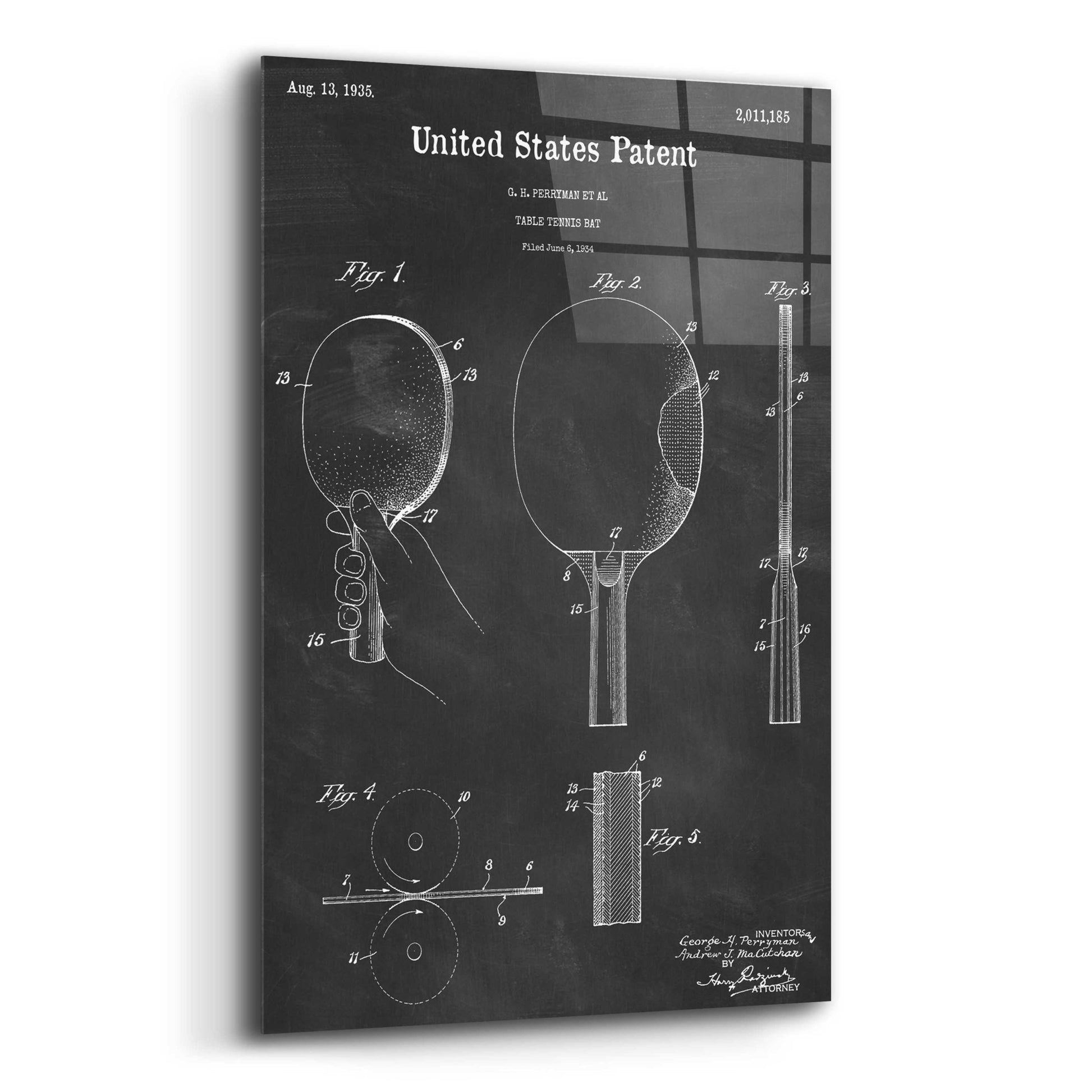 Epic Art 'Table Tennis Paddle Blueprint Patent Chalkboard,' Acrylic Glass Wall Art,12x16