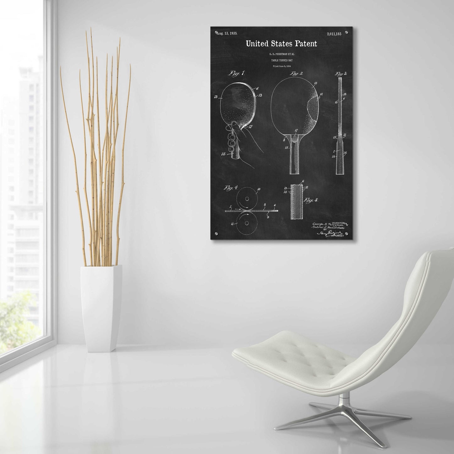 Epic Art 'Table Tennis Paddle Blueprint Patent Chalkboard,' Acrylic Glass Wall Art,24x36