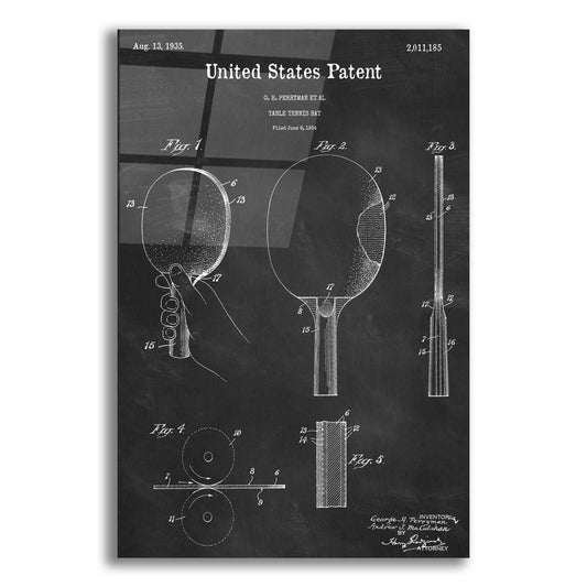 Epic Art 'Table Tennis Paddle Blueprint Patent Chalkboard,' Acrylic Glass Wall Art,12x16x1.1x0,18x26x1.1x0,26x34x1.74x0,40x54x1.74x0