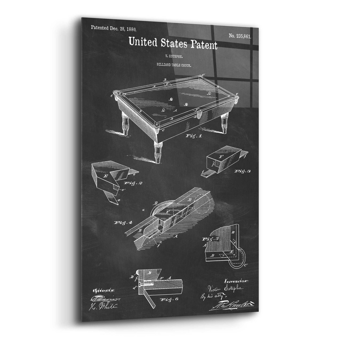 Epic Art 'Pool Table Blueprint Patent Chalkboard,' Acrylic Glass Wall Art,12x16