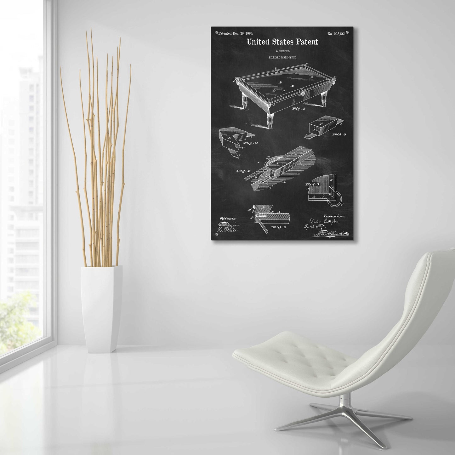 Epic Art 'Pool Table Blueprint Patent Chalkboard,' Acrylic Glass Wall Art,24x36