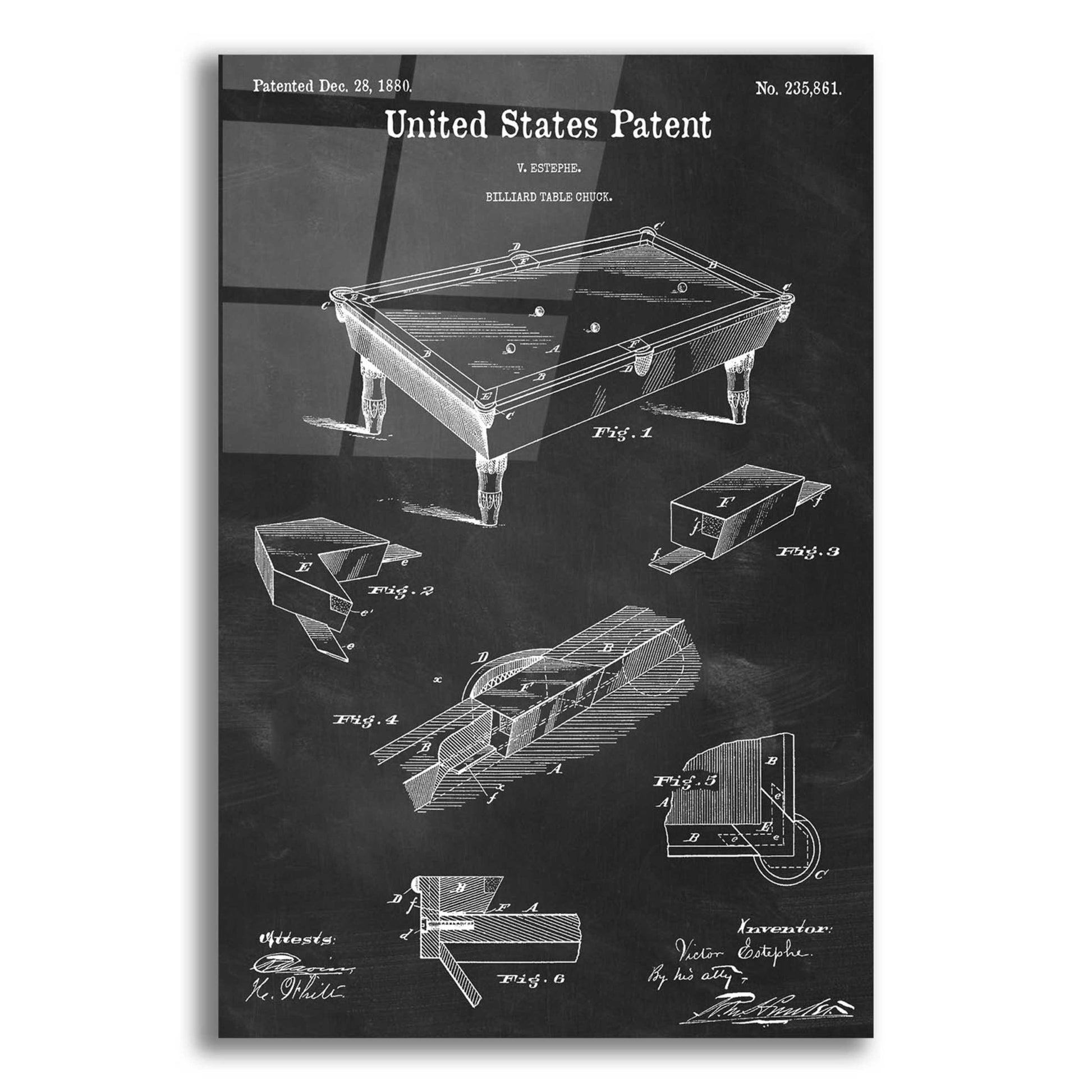 Epic Art 'Pool Table Blueprint Patent Chalkboard,' Acrylic Glass Wall Art,12x16x1.1x0,18x26x1.1x0,26x34x1.74x0,40x54x1.74x0