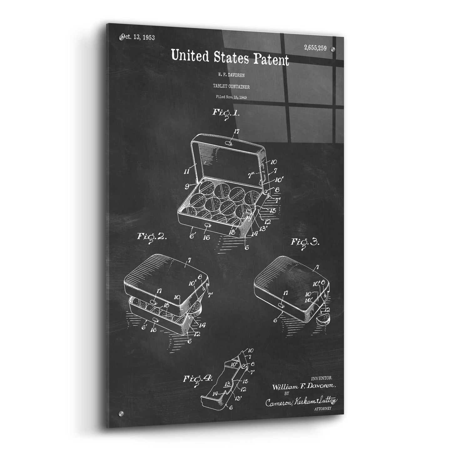 Epic Art 'Pharmacy Tablet Container Blueprint Patent Chalkboard,' Acrylic Glass Wall Art,24x36