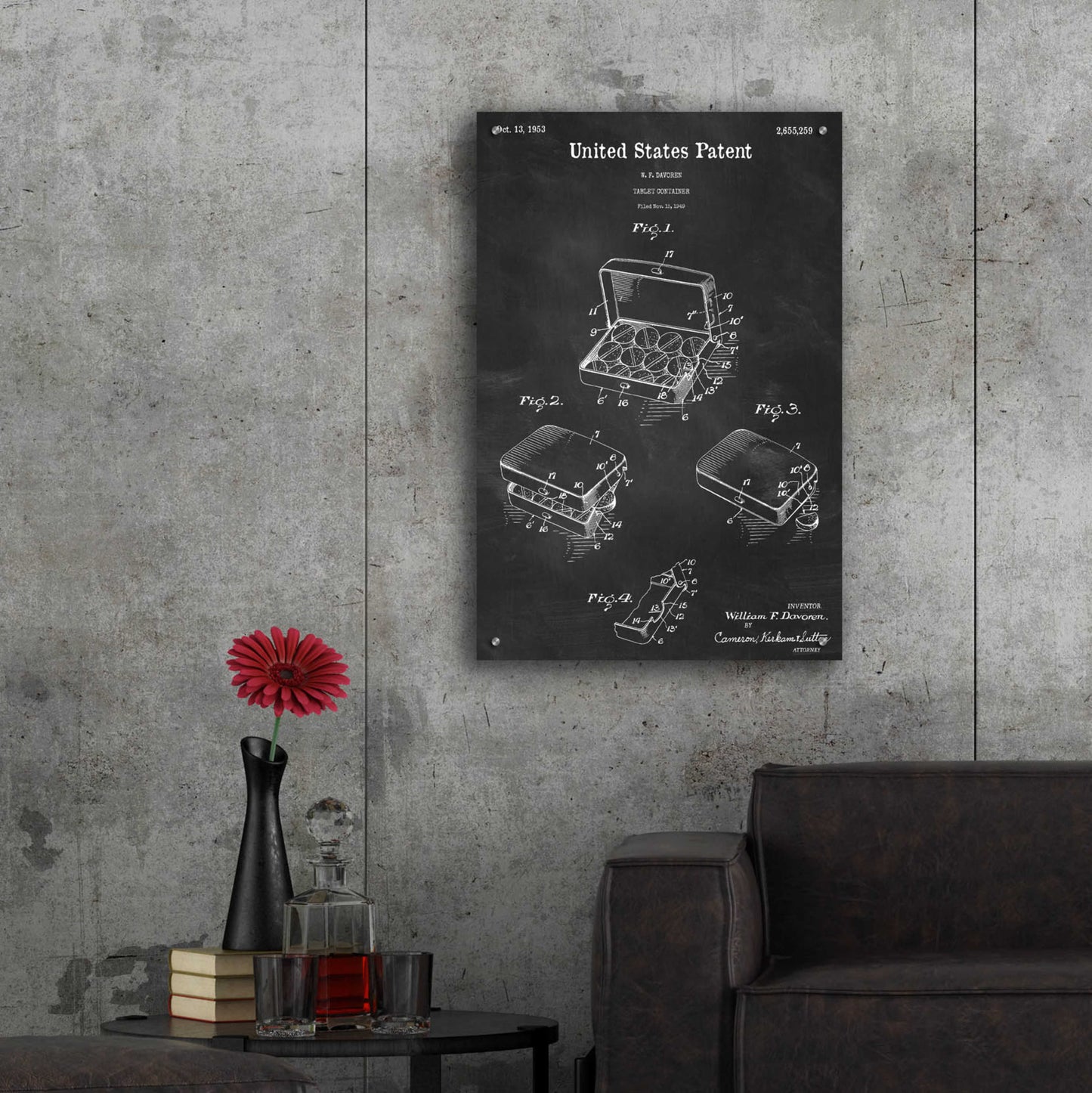 Epic Art 'Pharmacy Tablet Container Blueprint Patent Chalkboard,' Acrylic Glass Wall Art,24x36