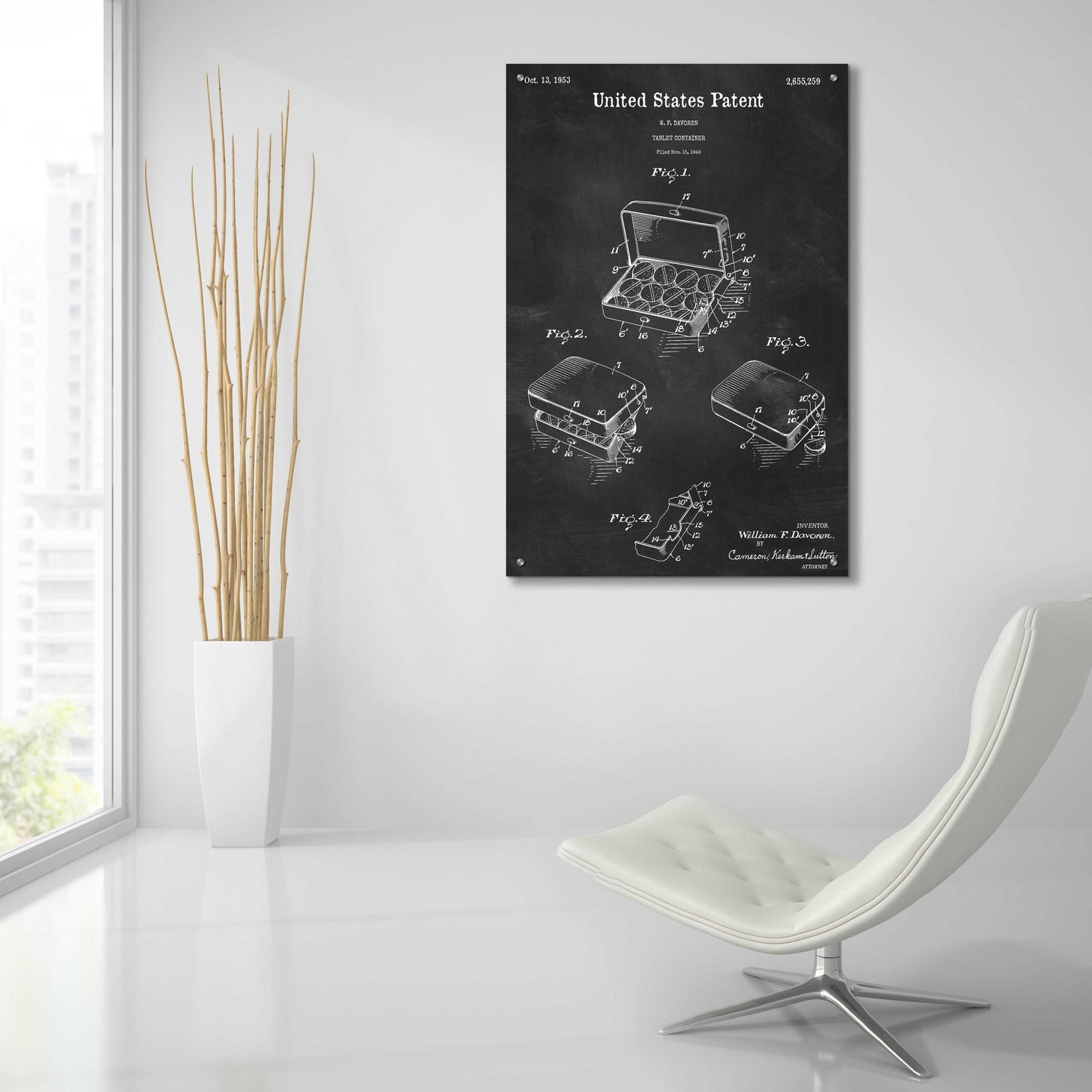 Epic Art 'Pharmacy Tablet Container Blueprint Patent Chalkboard,' Acrylic Glass Wall Art,24x36