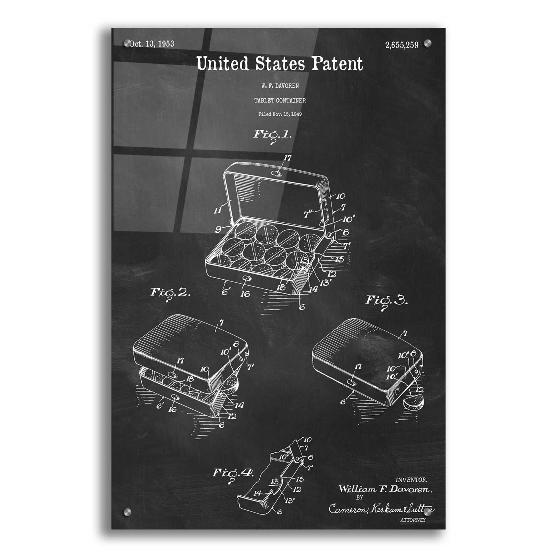Epic Art 'Pharmacy Tablet Container Blueprint Patent Chalkboard,' Acrylic Glass Wall Art,24x36