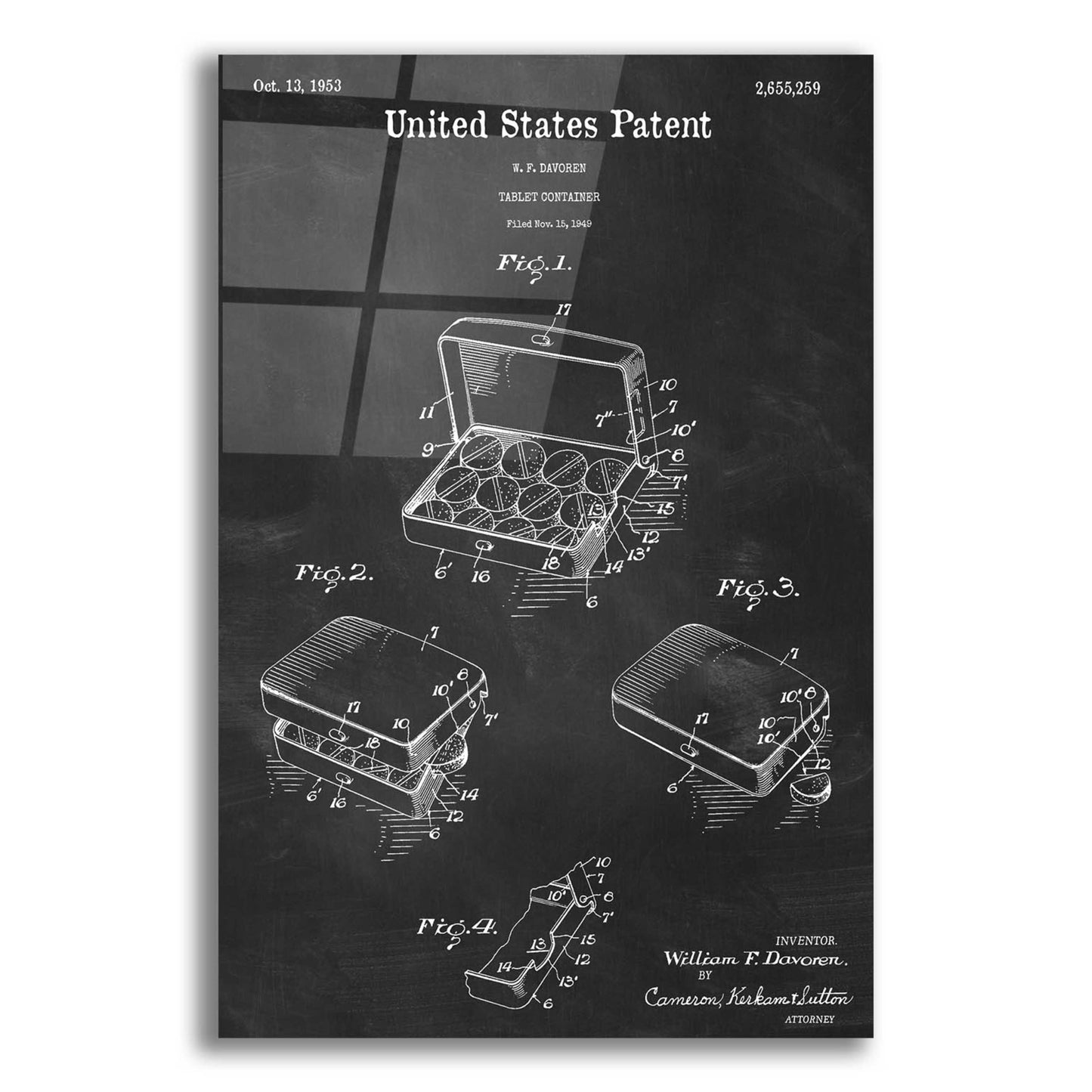 Epic Art 'Pharmacy Tablet Container Blueprint Patent Chalkboard,' Acrylic Glass Wall Art,12x16x1.1x0,18x26x1.1x0,26x34x1.74x0,40x54x1.74x0
