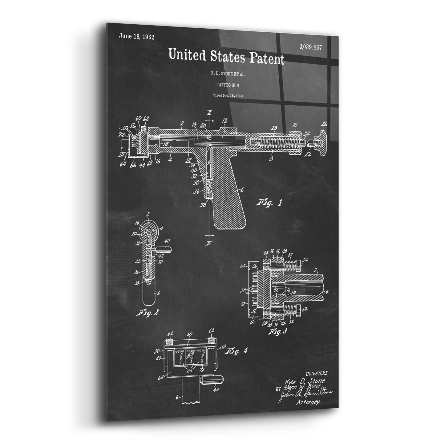 Epic Art 'Tattoo Gun Blueprint Patent Chalkboard,' Acrylic Glass Wall Art,12x16