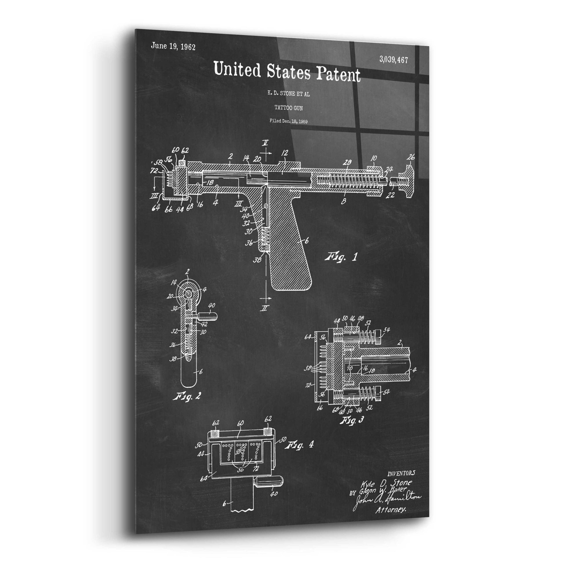 Epic Art 'Tattoo Gun Blueprint Patent Chalkboard,' Acrylic Glass Wall Art,12x16