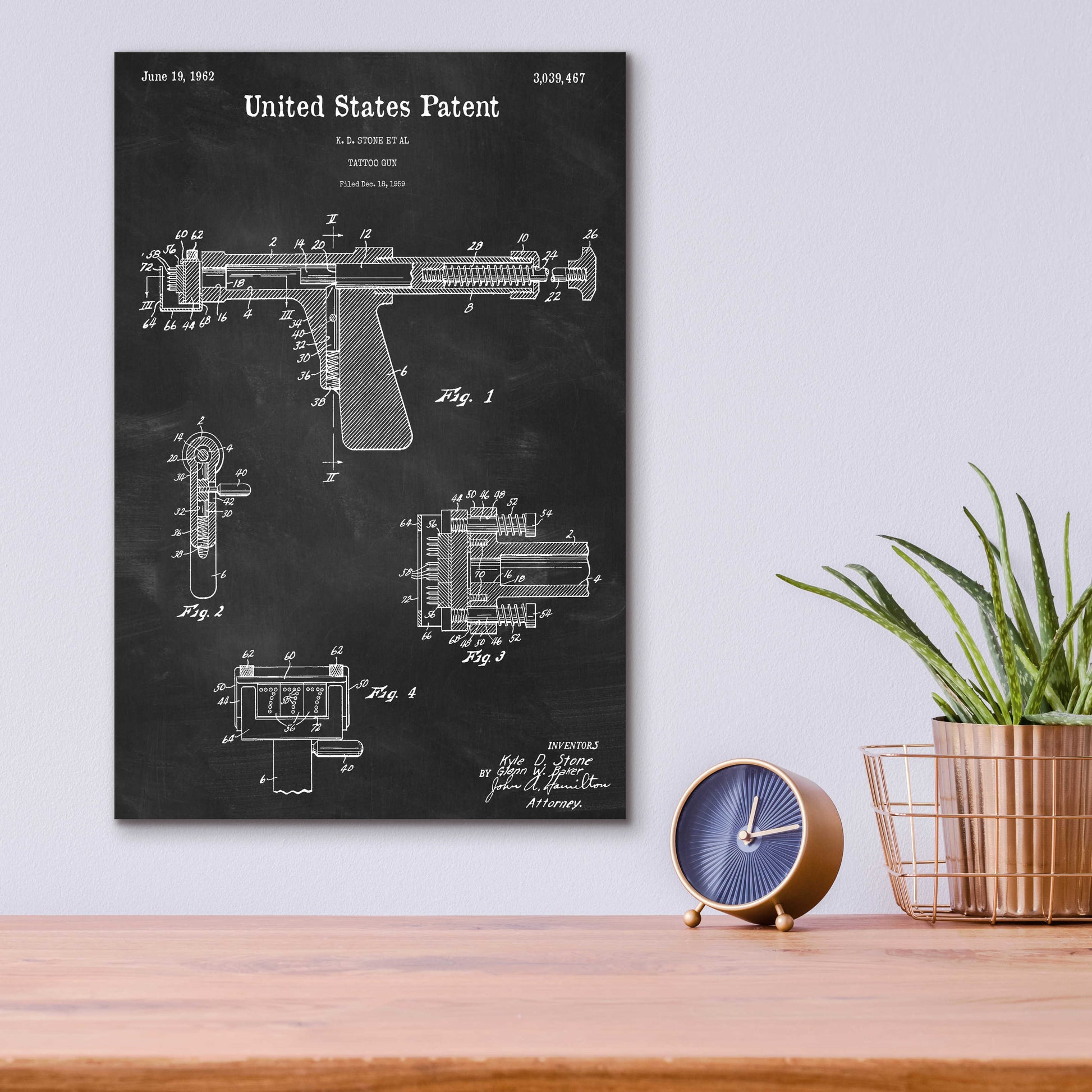 Epic Art 'Tattoo Gun Blueprint Patent Chalkboard,' Acrylic Glass Wall Art,12x16