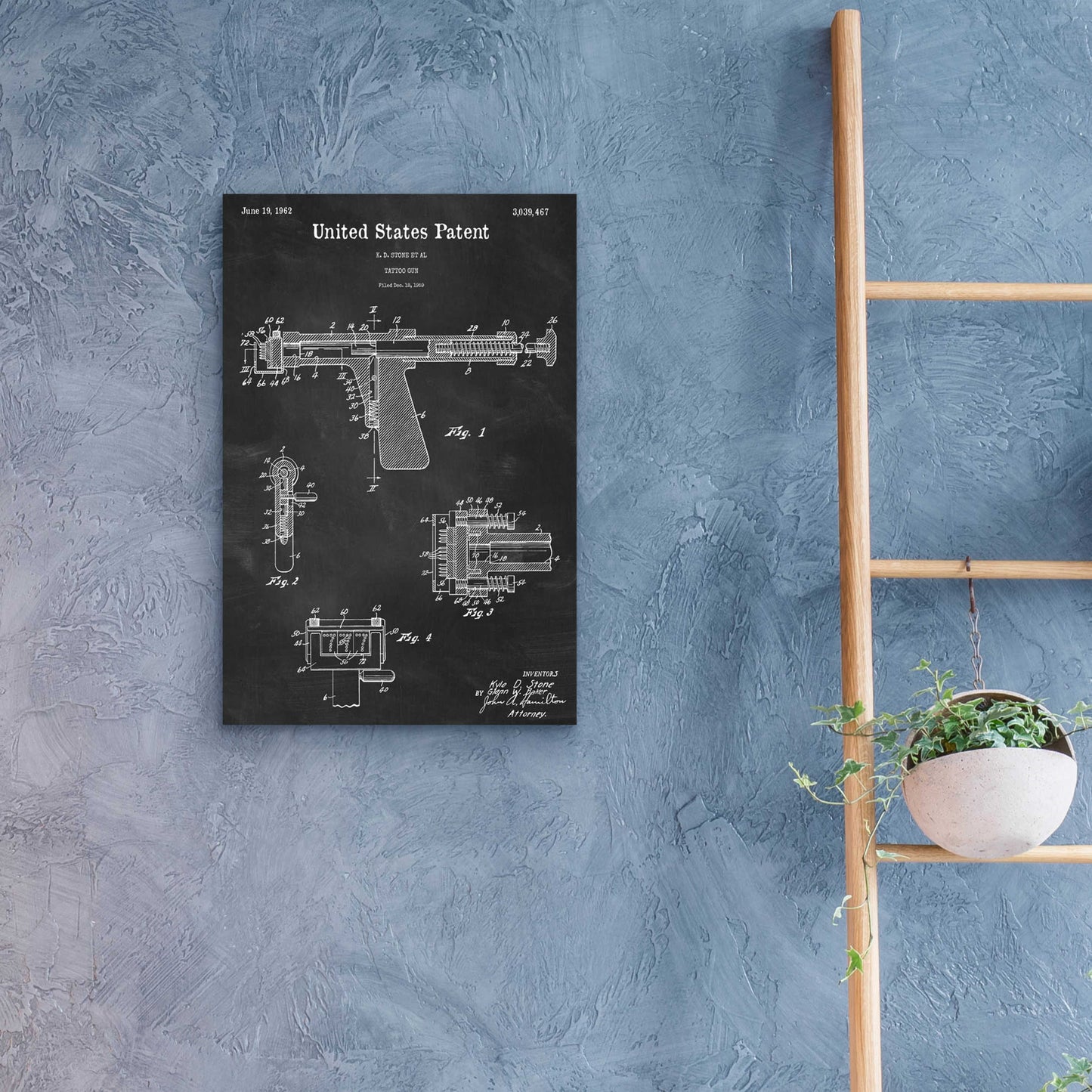Epic Art 'Tattoo Gun Blueprint Patent Chalkboard,' Acrylic Glass Wall Art,16x24