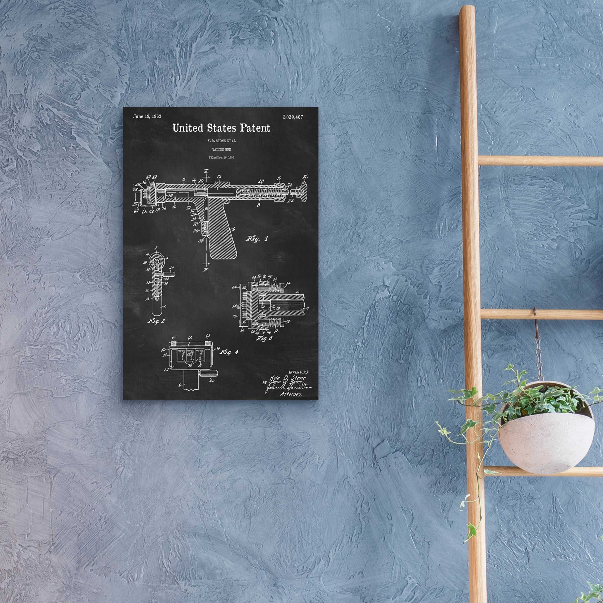 Epic Art 'Tattoo Gun Blueprint Patent Chalkboard,' Acrylic Glass Wall Art,16x24