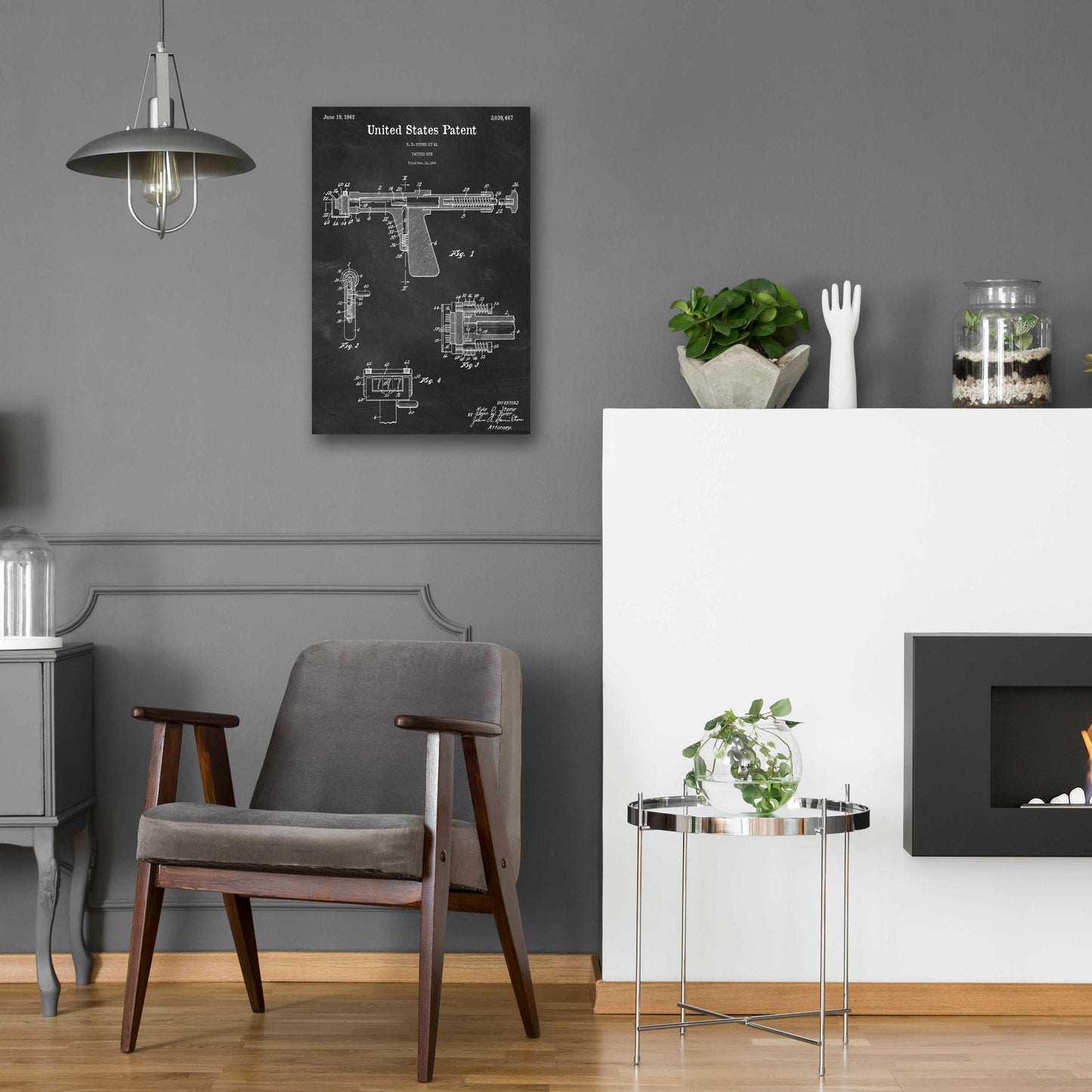 Epic Art 'Tattoo Gun Blueprint Patent Chalkboard,' Acrylic Glass Wall Art,16x24