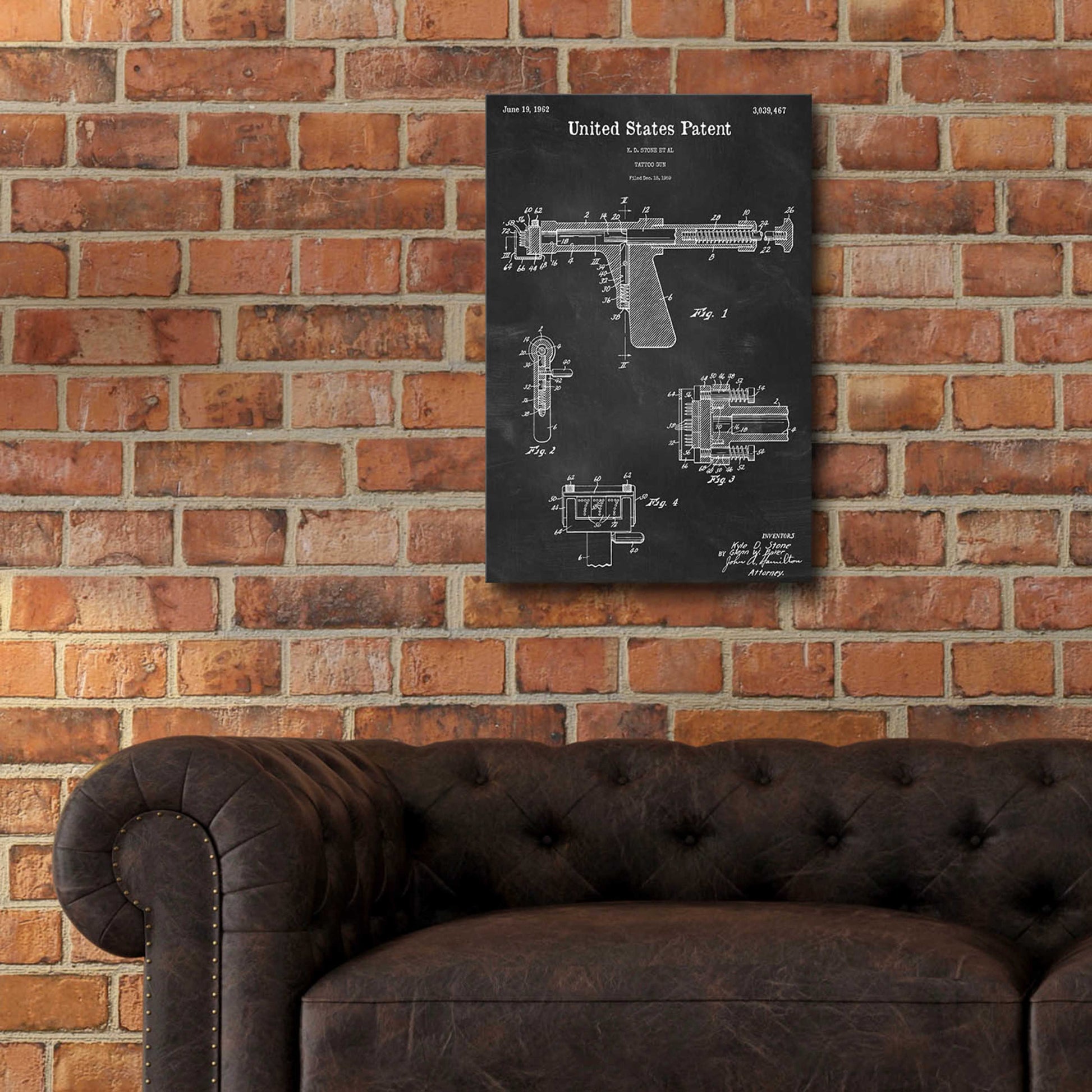 Epic Art 'Tattoo Gun Blueprint Patent Chalkboard,' Acrylic Glass Wall Art,16x24