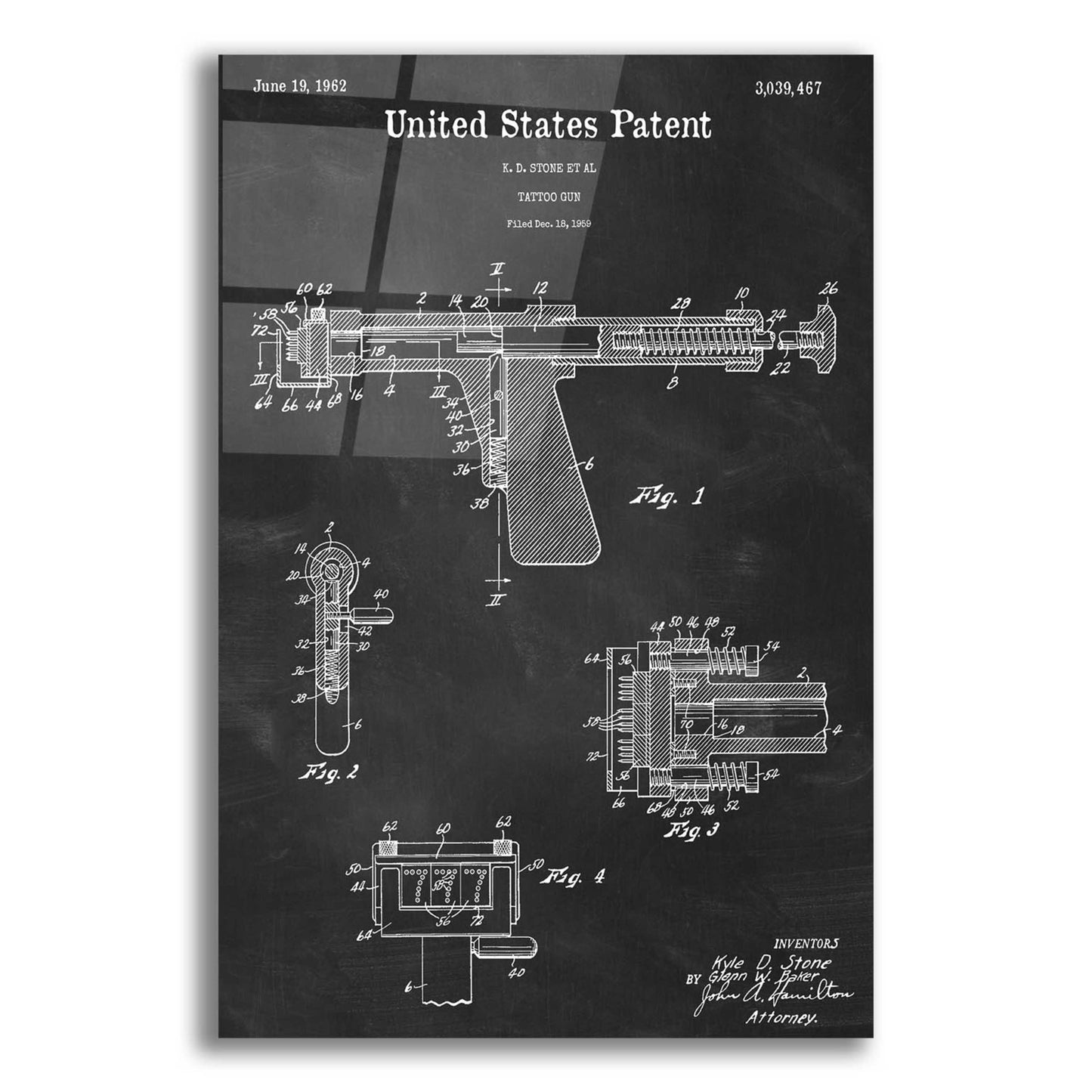 Epic Art 'Tattoo Gun Blueprint Patent Chalkboard,' Acrylic Glass Wall Art,16x24