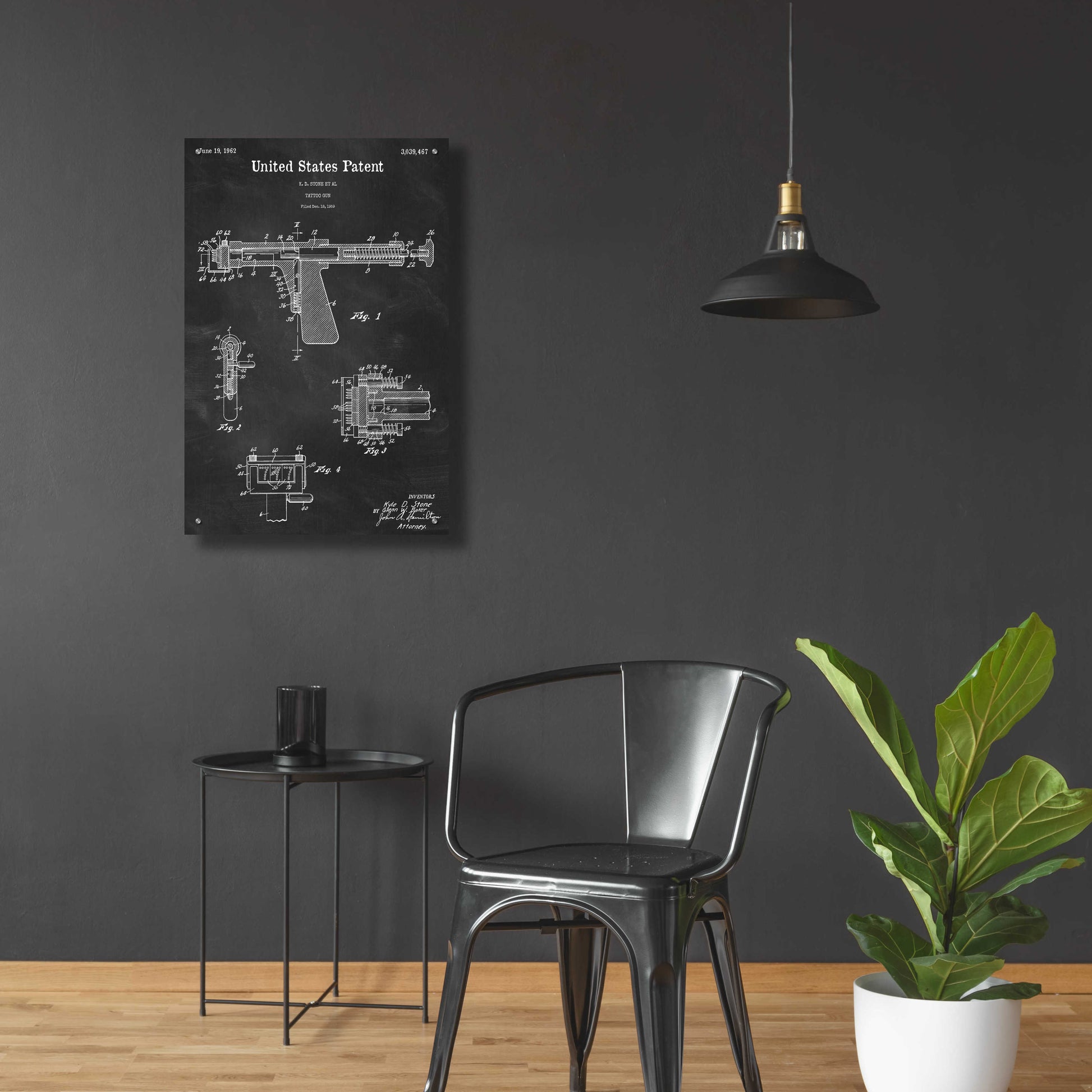 Epic Art 'Tattoo Gun Blueprint Patent Chalkboard,' Acrylic Glass Wall Art,24x36