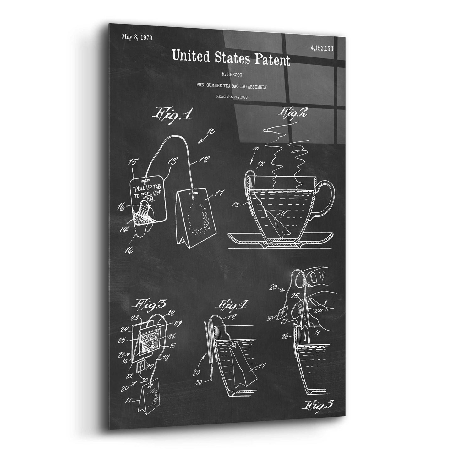 Epic Art 'Tea Bag Blueprint Patent Chalkboard,' Acrylic Glass Wall Art,16x24