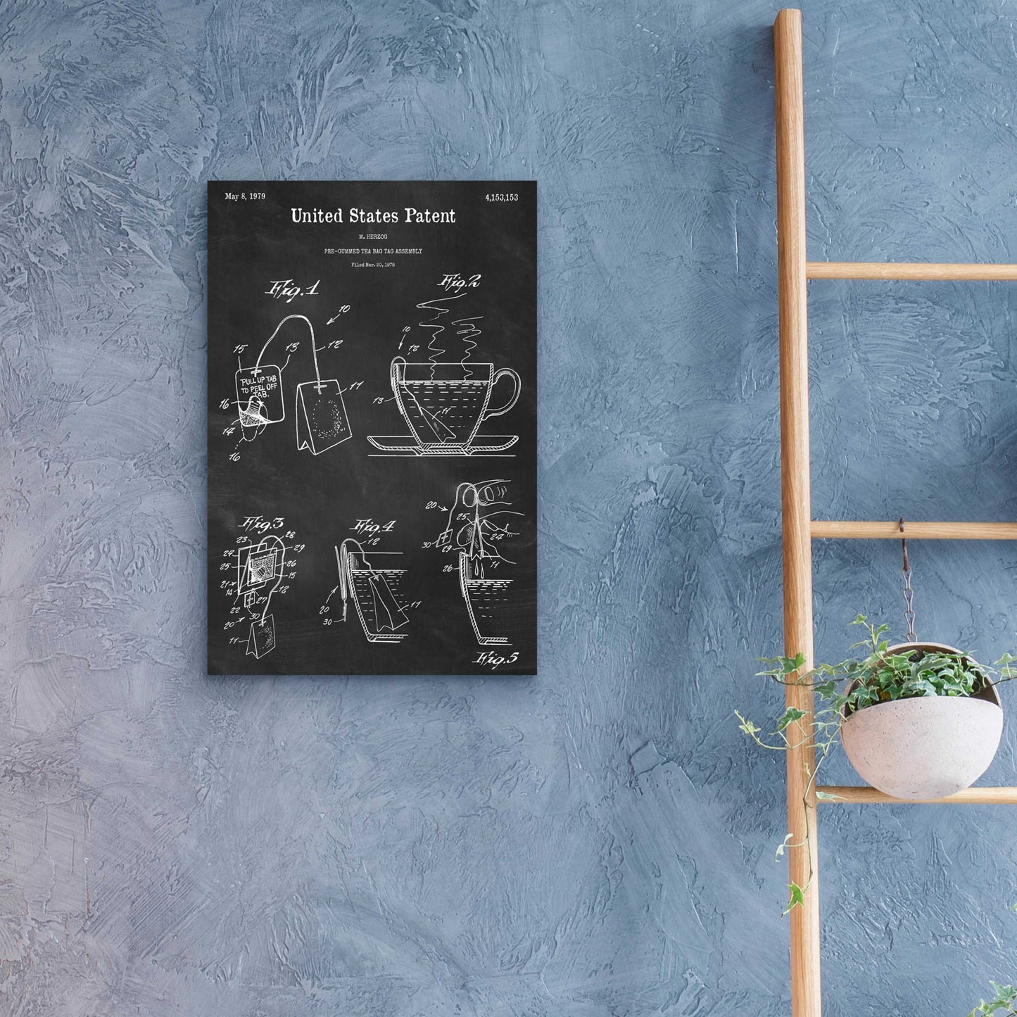 Epic Art 'Tea Bag Blueprint Patent Chalkboard,' Acrylic Glass Wall Art,16x24