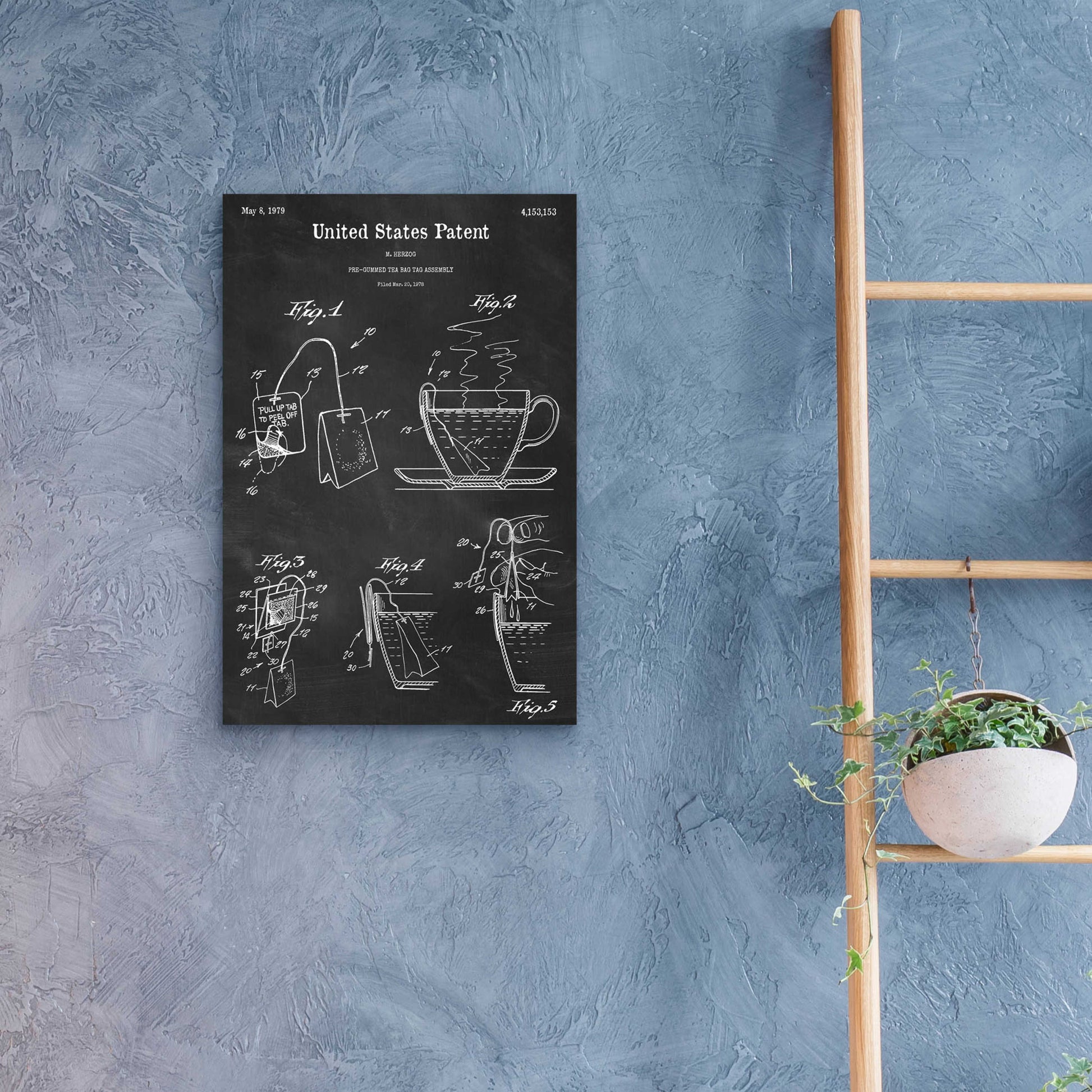 Epic Art 'Tea Bag Blueprint Patent Chalkboard,' Acrylic Glass Wall Art,16x24