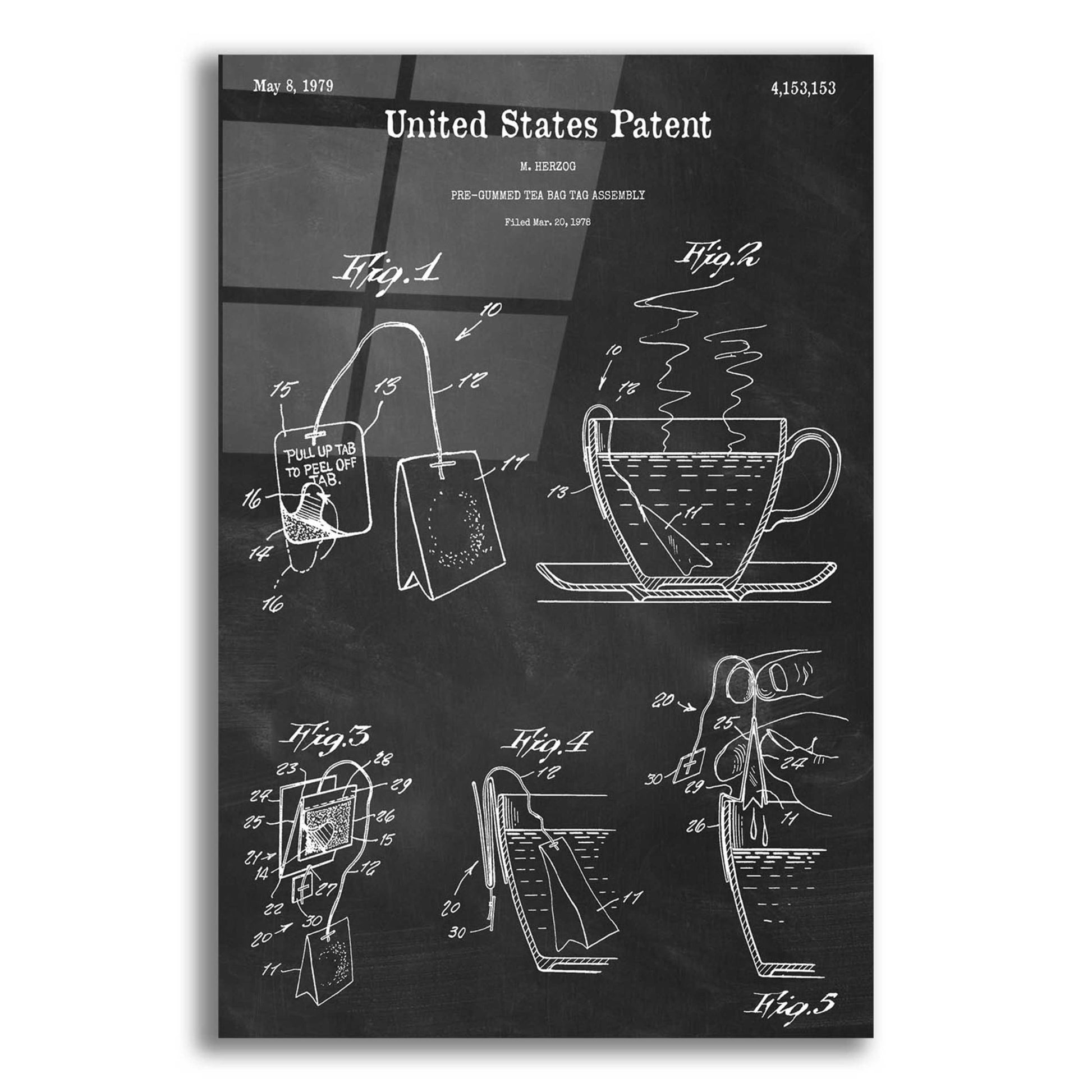 Epic Art 'Tea Bag Blueprint Patent Chalkboard,' Acrylic Glass Wall Art,16x24
