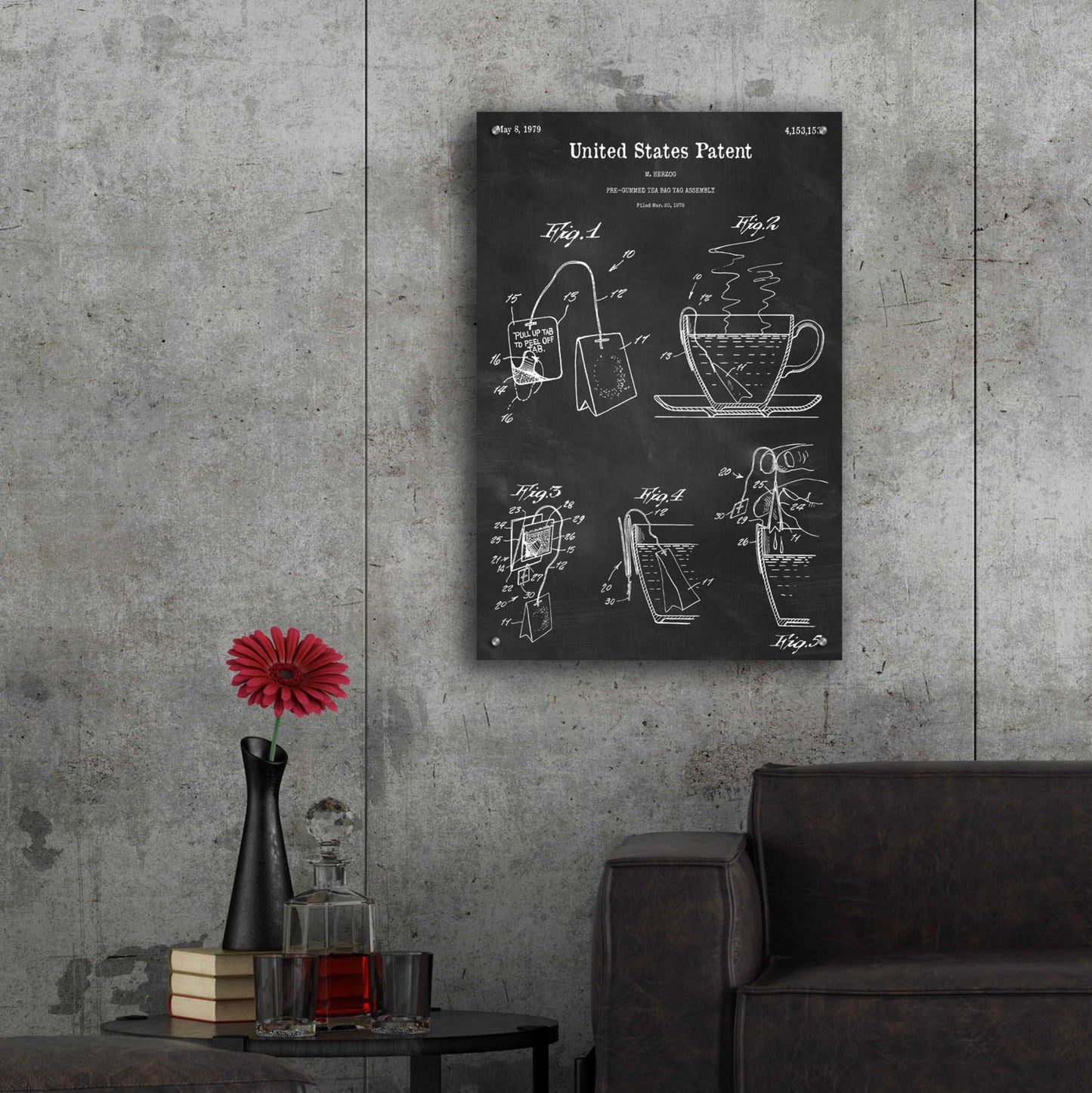 Epic Art 'Tea Bag Blueprint Patent Chalkboard,' Acrylic Glass Wall Art,24x36
