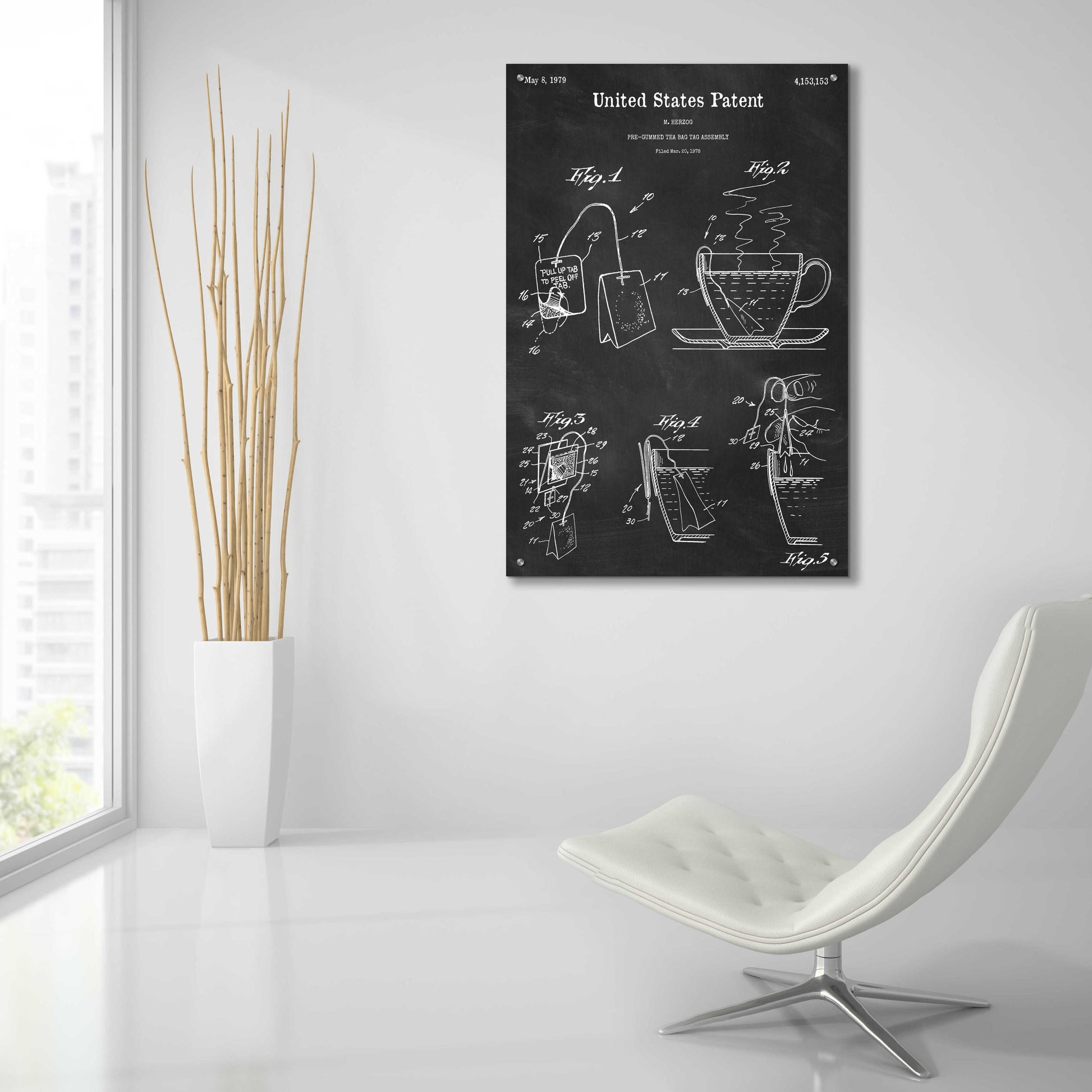 Epic Art 'Tea Bag Blueprint Patent Chalkboard,' Acrylic Glass Wall Art,24x36