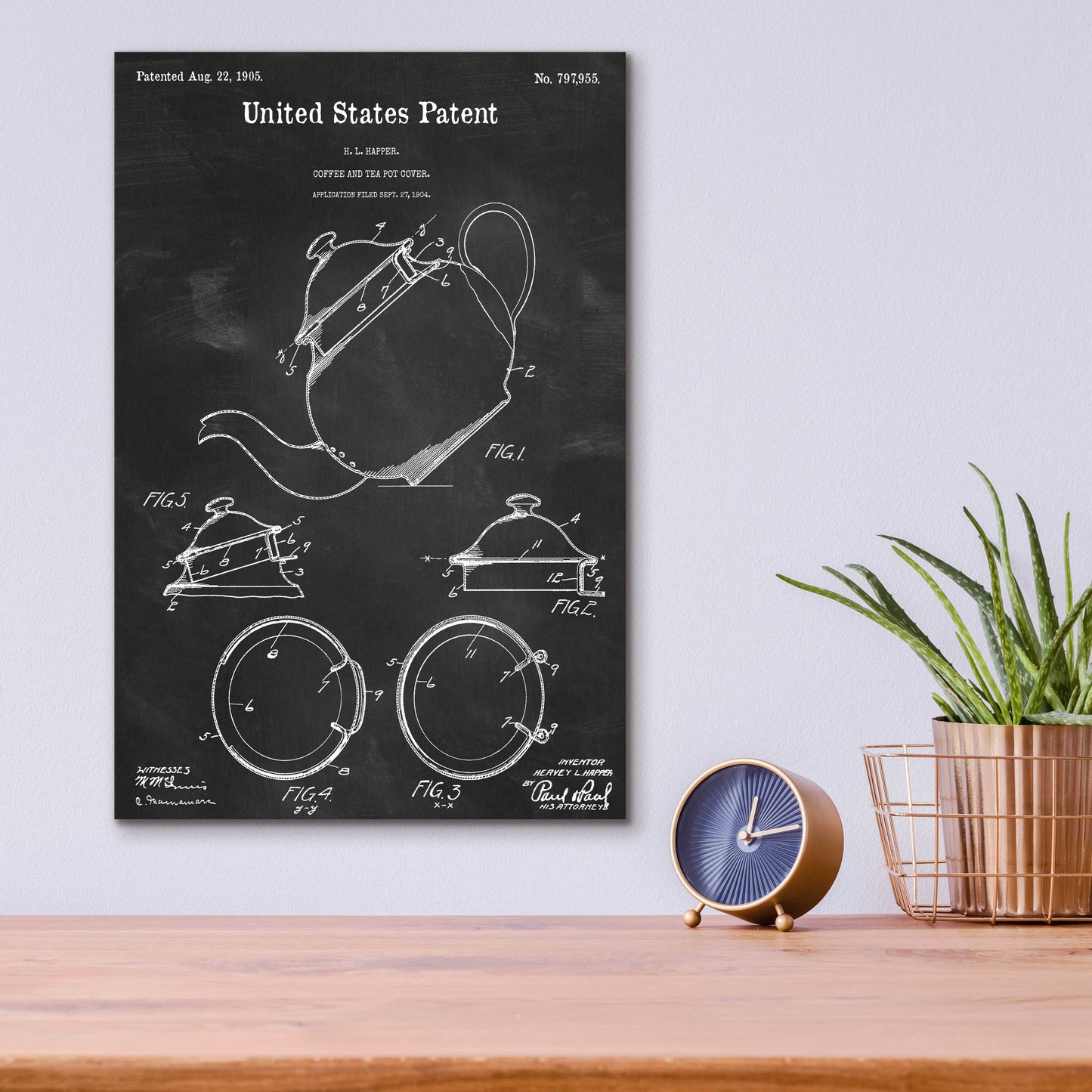 Epic Art 'Tea Pot Cover Blueprint Patent Chalkboard,' Acrylic Glass Wall Art,12x16