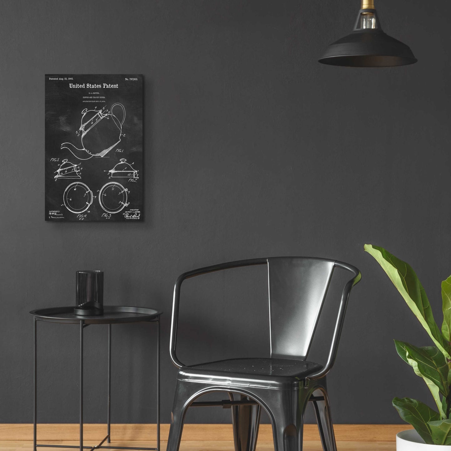 Epic Art 'Tea Pot Cover Blueprint Patent Chalkboard,' Acrylic Glass Wall Art,16x24