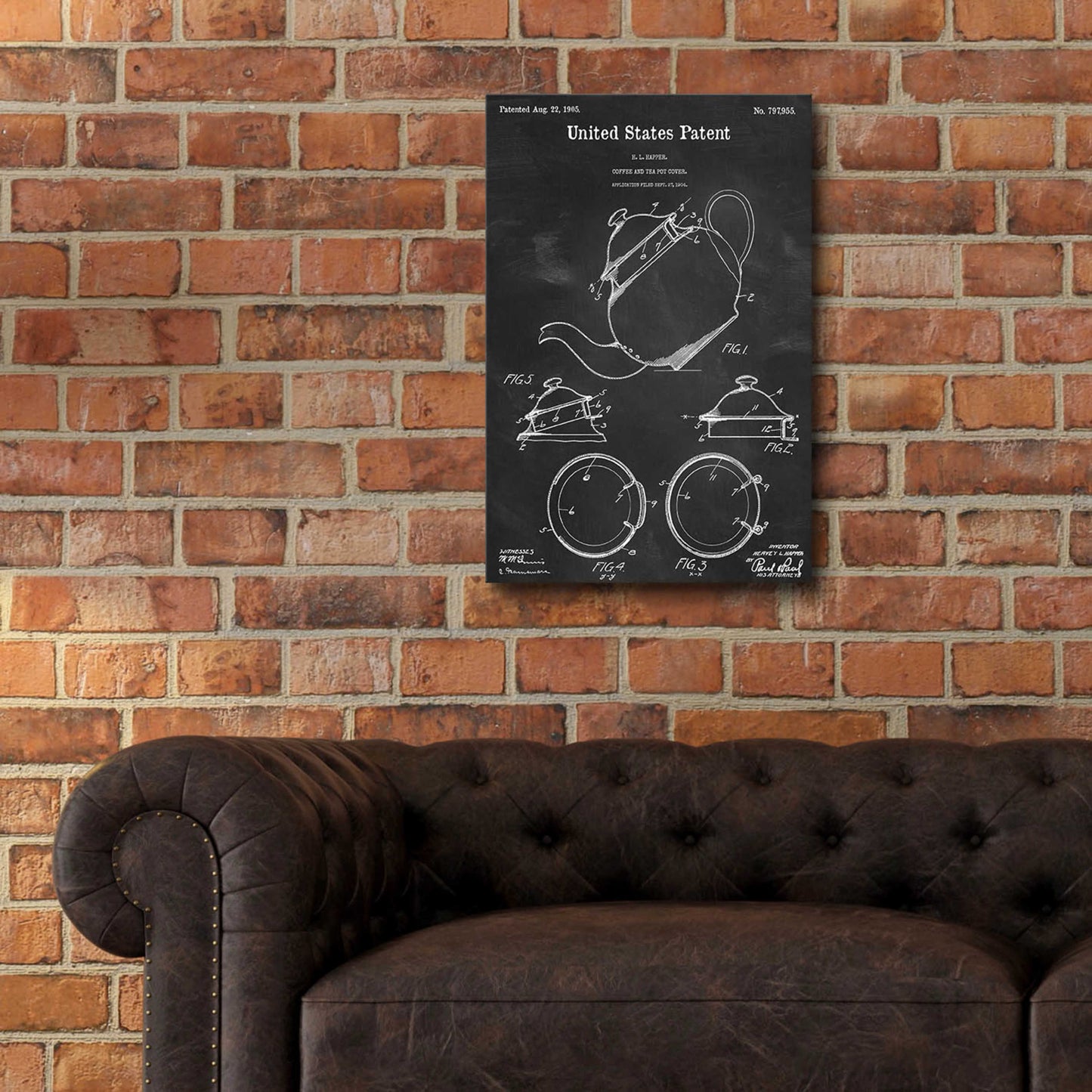 Epic Art 'Tea Pot Cover Blueprint Patent Chalkboard,' Acrylic Glass Wall Art,16x24