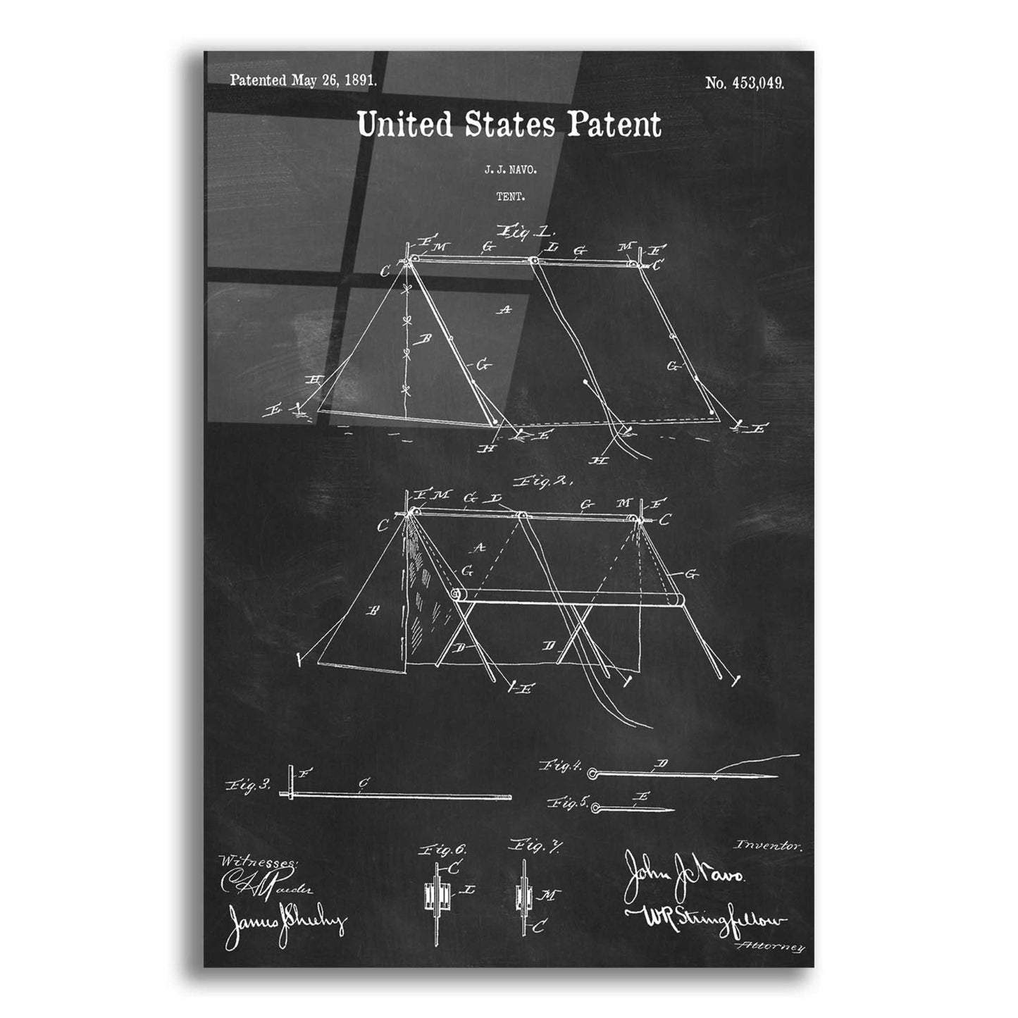 Epic Art 'Tent Blueprint Patent Chalkboard,' Acrylic Glass Wall Art,12x16