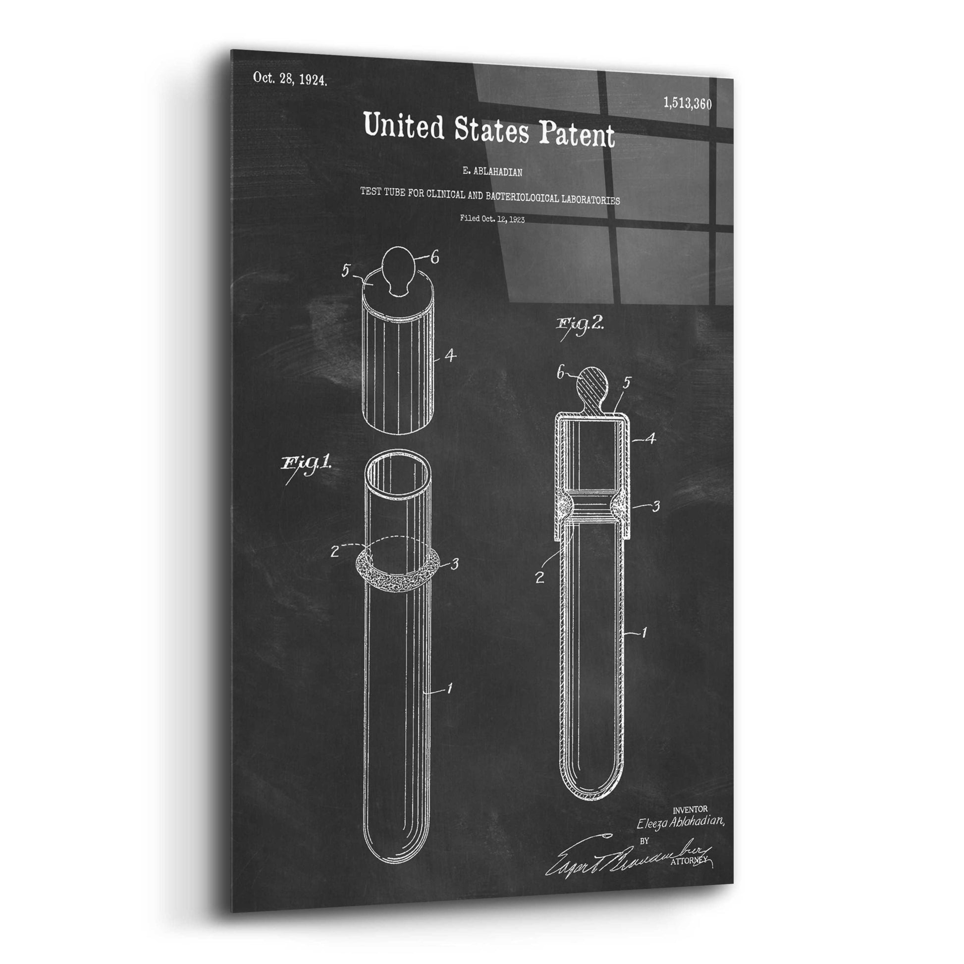 Epic Art 'Test Tube Blueprint Patent Chalkboard,' Acrylic Glass Wall Art,12x16