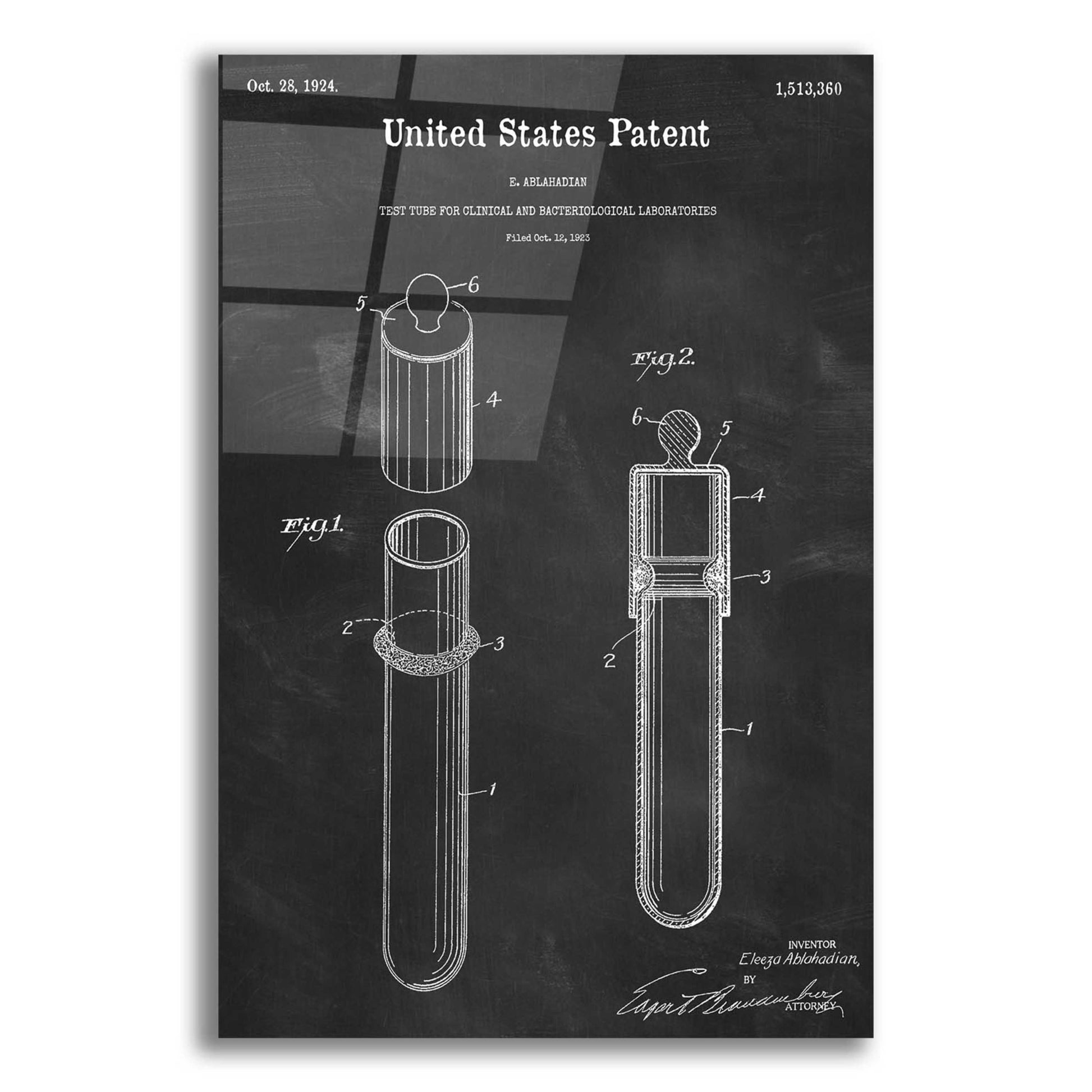 Epic Art 'Test Tube Blueprint Patent Chalkboard,' Acrylic Glass Wall Art,16x24