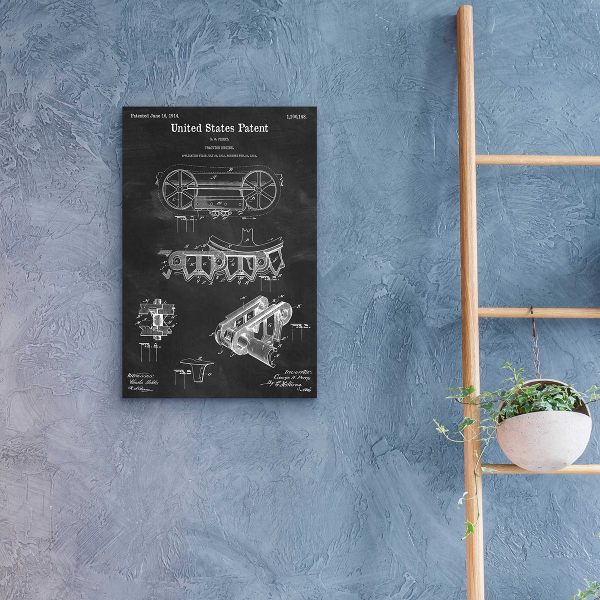 Epic Art 'Traction Engine Blueprint Patent Chalkboard,' Acrylic Glass Wall Art,16x24