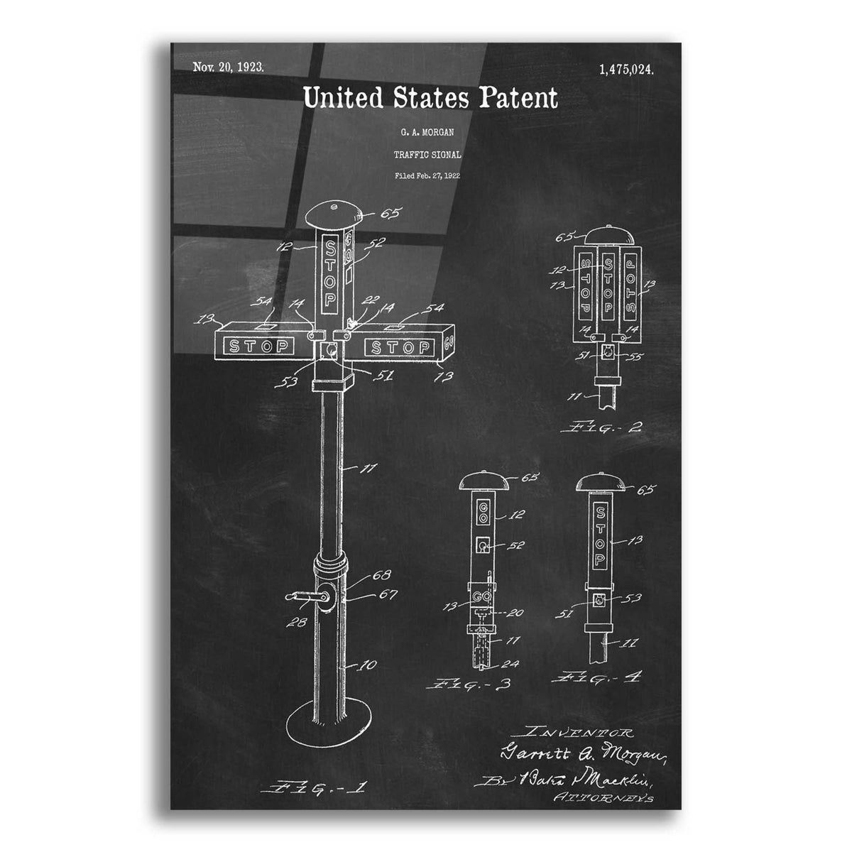 Epic Art 'Vintage Traffic Signal Blueprint Patent Chalkboard,' Acrylic Glass Wall Art,12x16x1.1x0,18x26x1.1x0,26x34x1.74x0,40x54x1.74x0