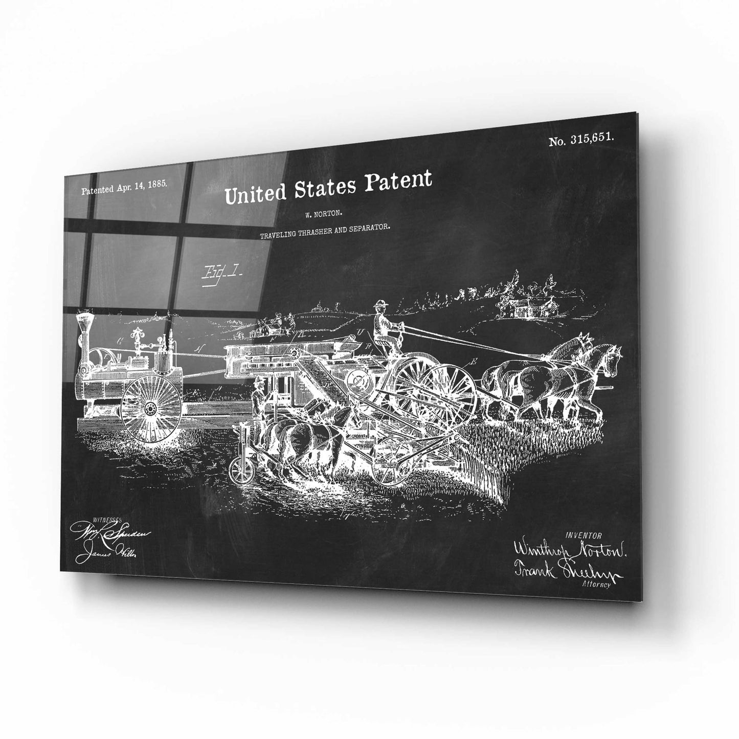 Epic Art 'Traveling Thrasher Blueprint Patent Chalkboard,' Acrylic Glass Wall Art,16x12