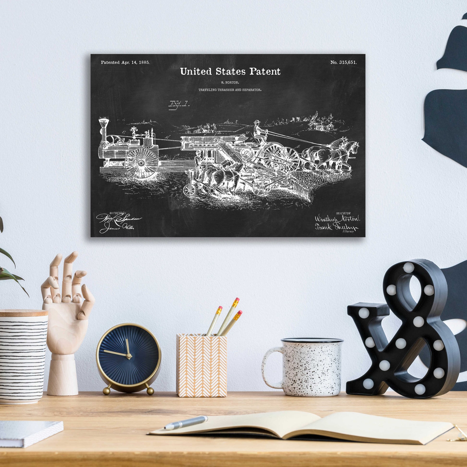 Epic Art 'Traveling Thrasher Blueprint Patent Chalkboard,' Acrylic Glass Wall Art,16x12